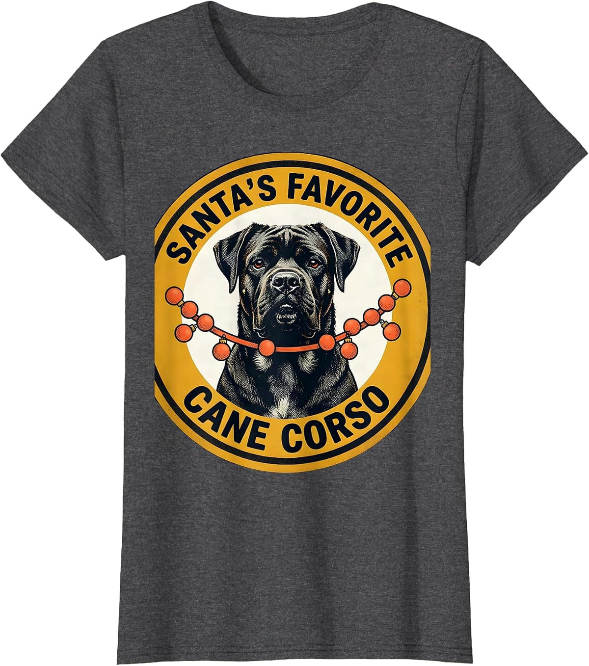 Women's Santa's Favorite Cane Corso Midcentury Modern Dog Lover T-Shirt - Dark Heather Grey