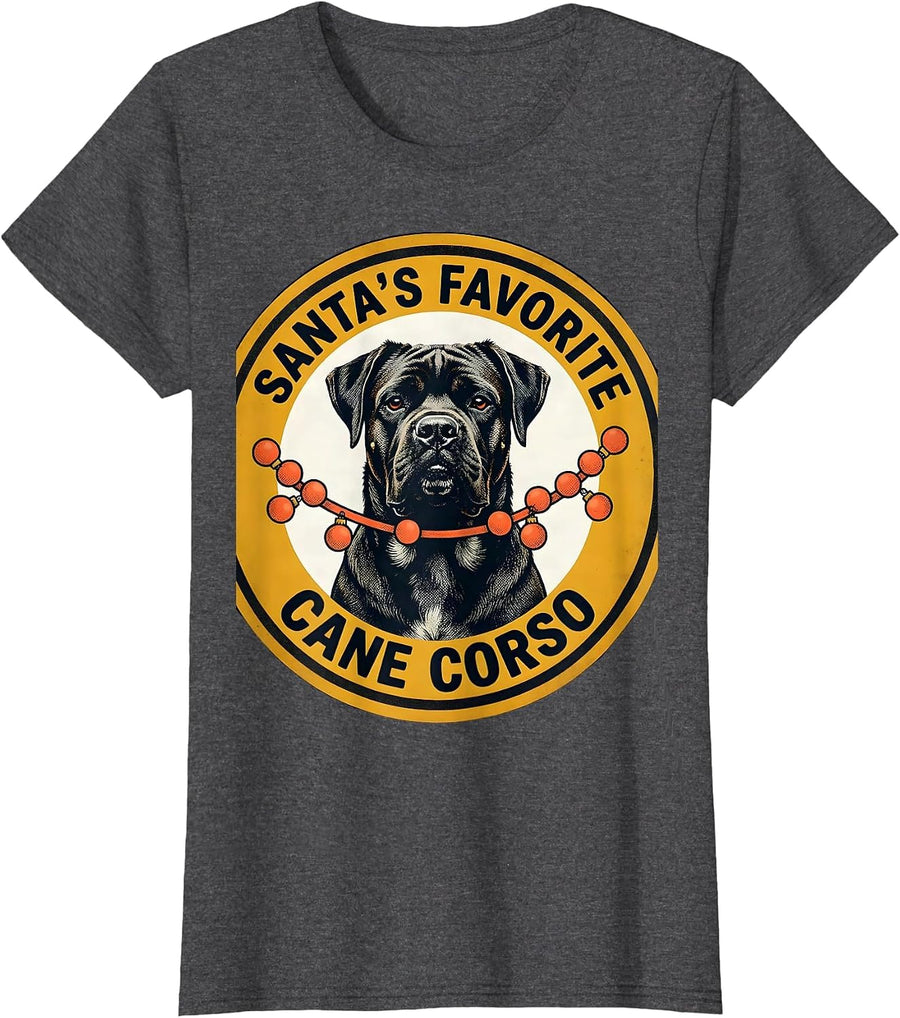 Women's Santa's Favorite Cane Corso Midcentury Modern Dog Lover T-Shirt - Dark Heather Grey