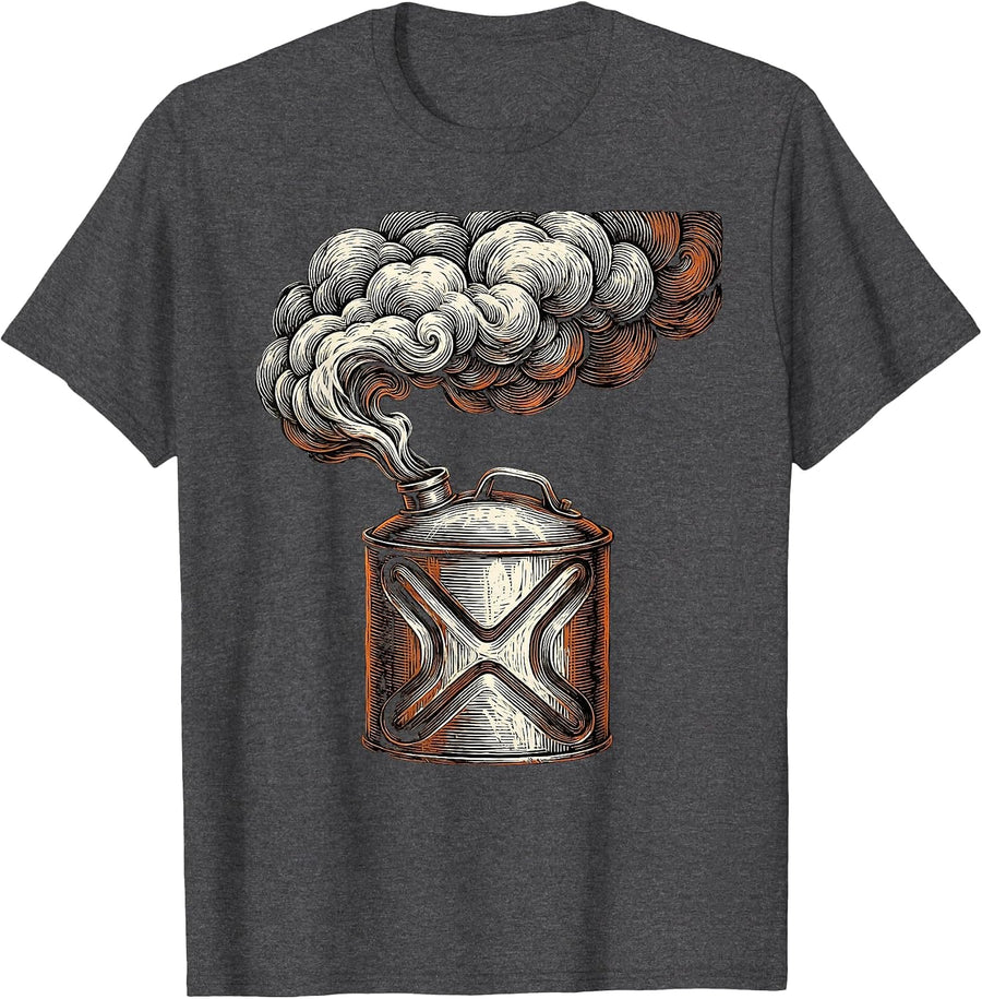 Men's Vintage Oil Can Smoke Illustration Graphic T-Shirt - Dark Heather Grey