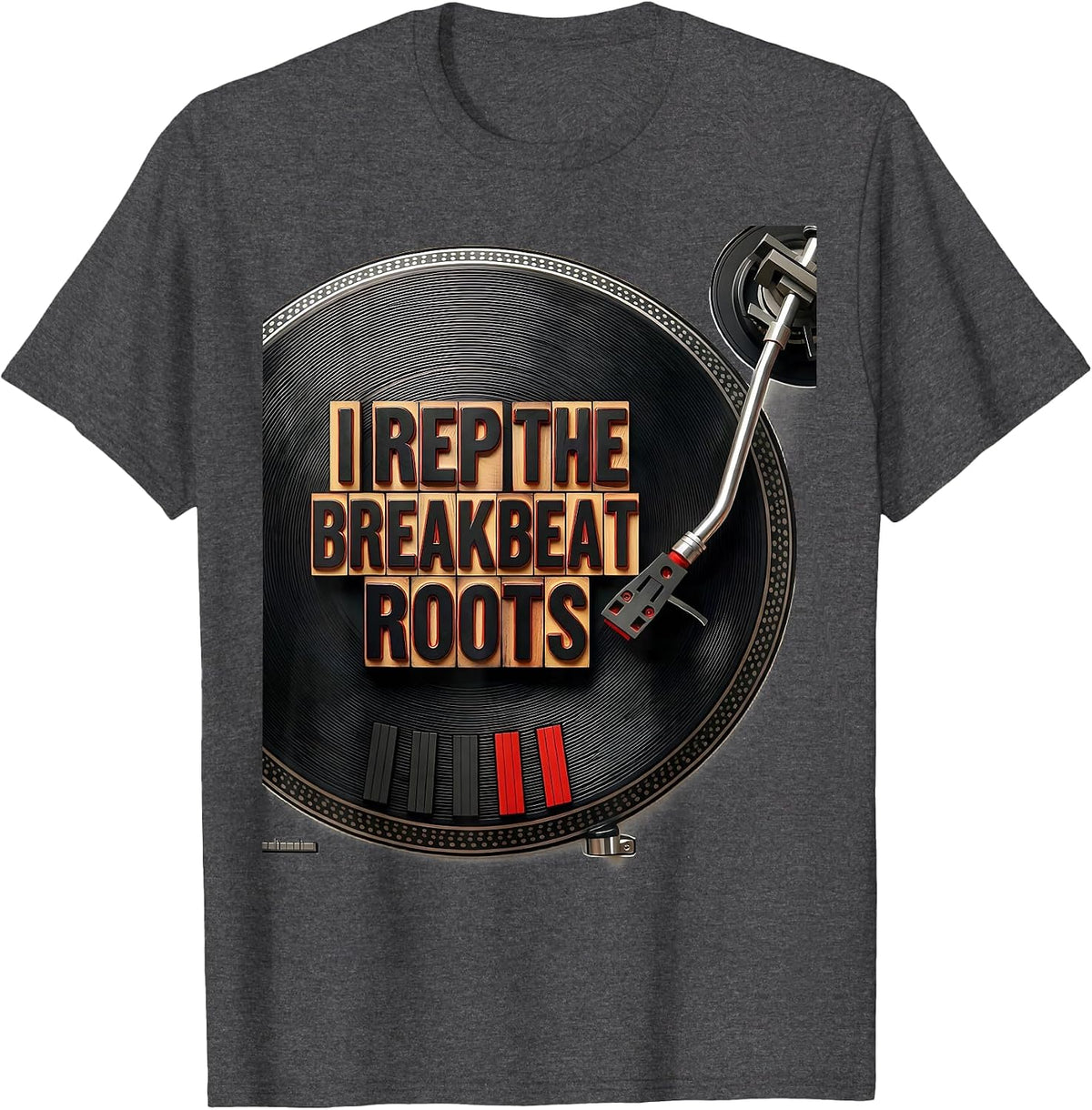Men's I Rep The Breakbeat Roots Urban Nostalgic Hip Hop Rap T-Shirt - Dark Heather Grey