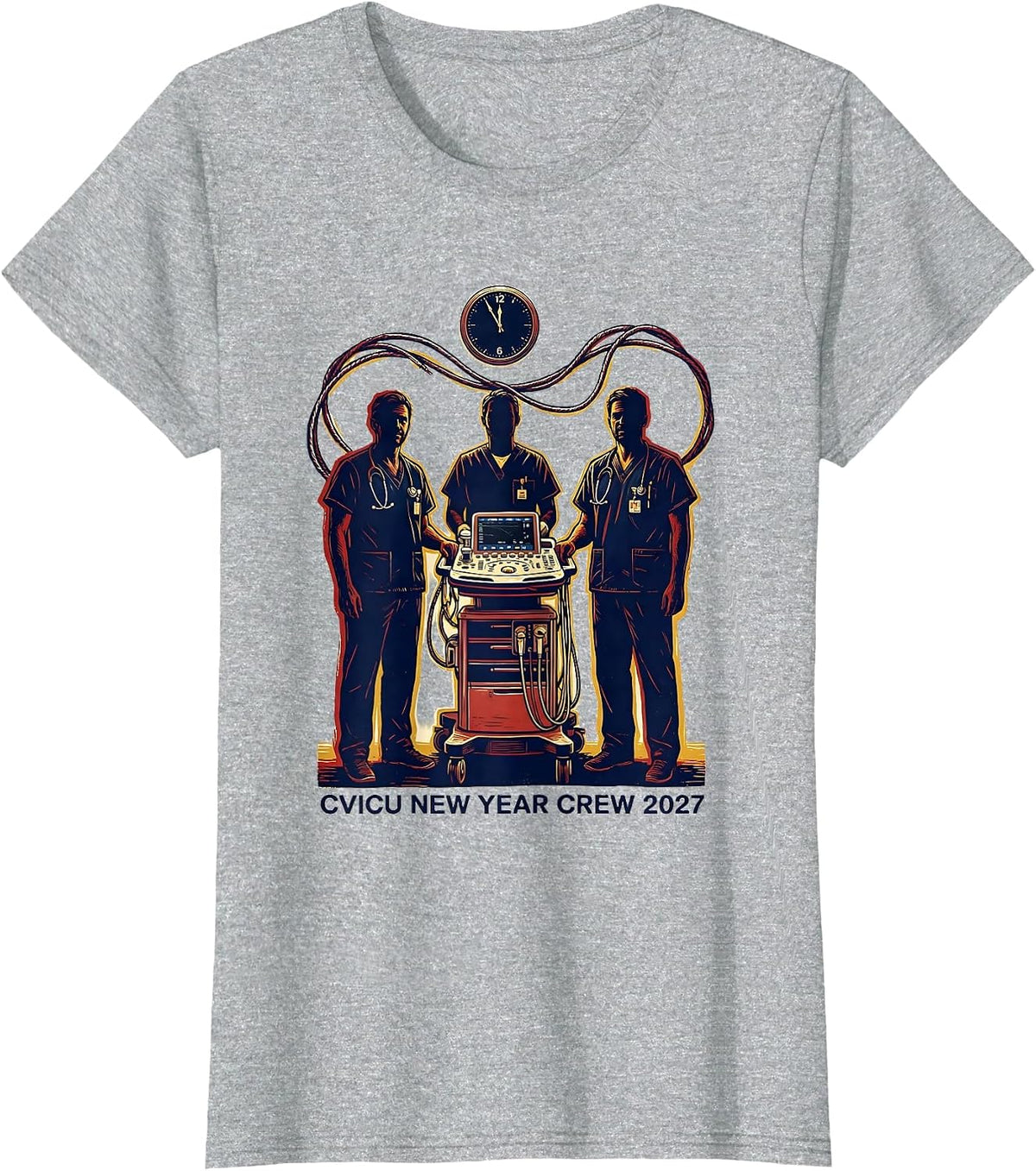 CVICU New Year Crew 2027 Humor ICU Nurse Crew New Year Eve T-Shirt - Heather Grey