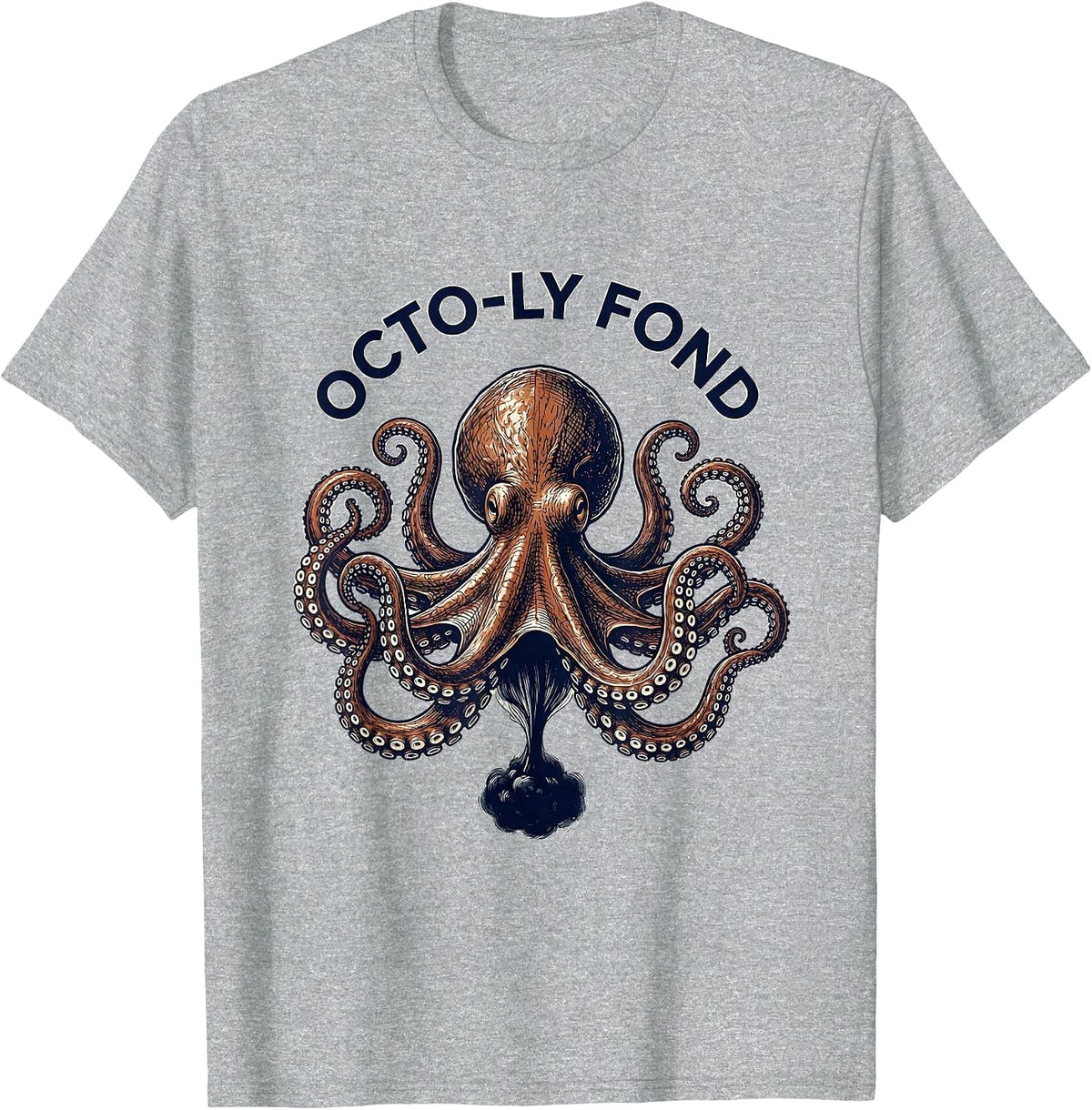 Men's octo-ly fond Vintage Octopus Ocean Wildlife Whimsical Humor T-Shirt - Heather Grey