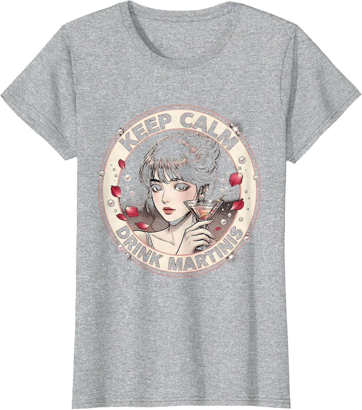 Keep Calm Drink Martinis Cocktail Design T-Shirt - Heather Grey