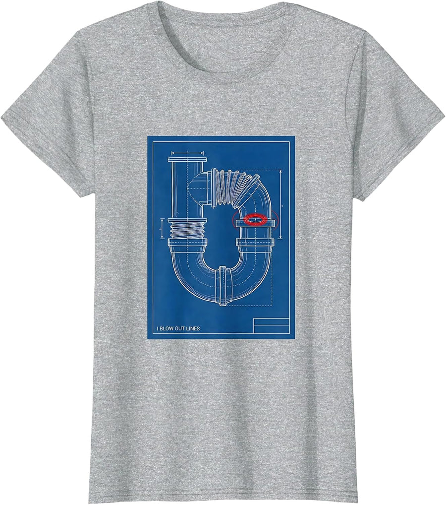 I Blow Out Lines Funny Plumber Pipefitter Steamfitter T-Shirt - Heather Grey