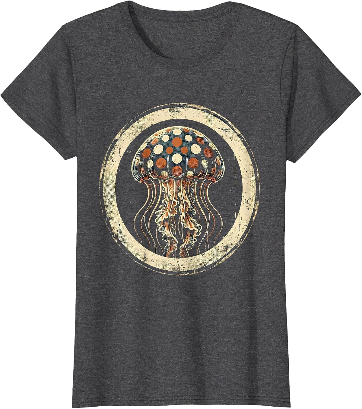 Women's Glowing Polka Dot Jellyfish Illustration T-Shirt - Dark Heather Grey