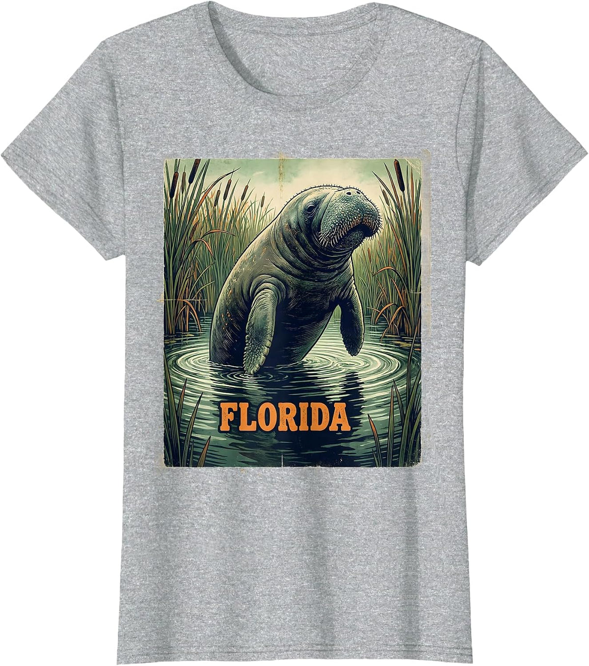 FLORIDA Vintage Manatee Florida Miami State Pride Souvenir T-Shirt - Heather Grey