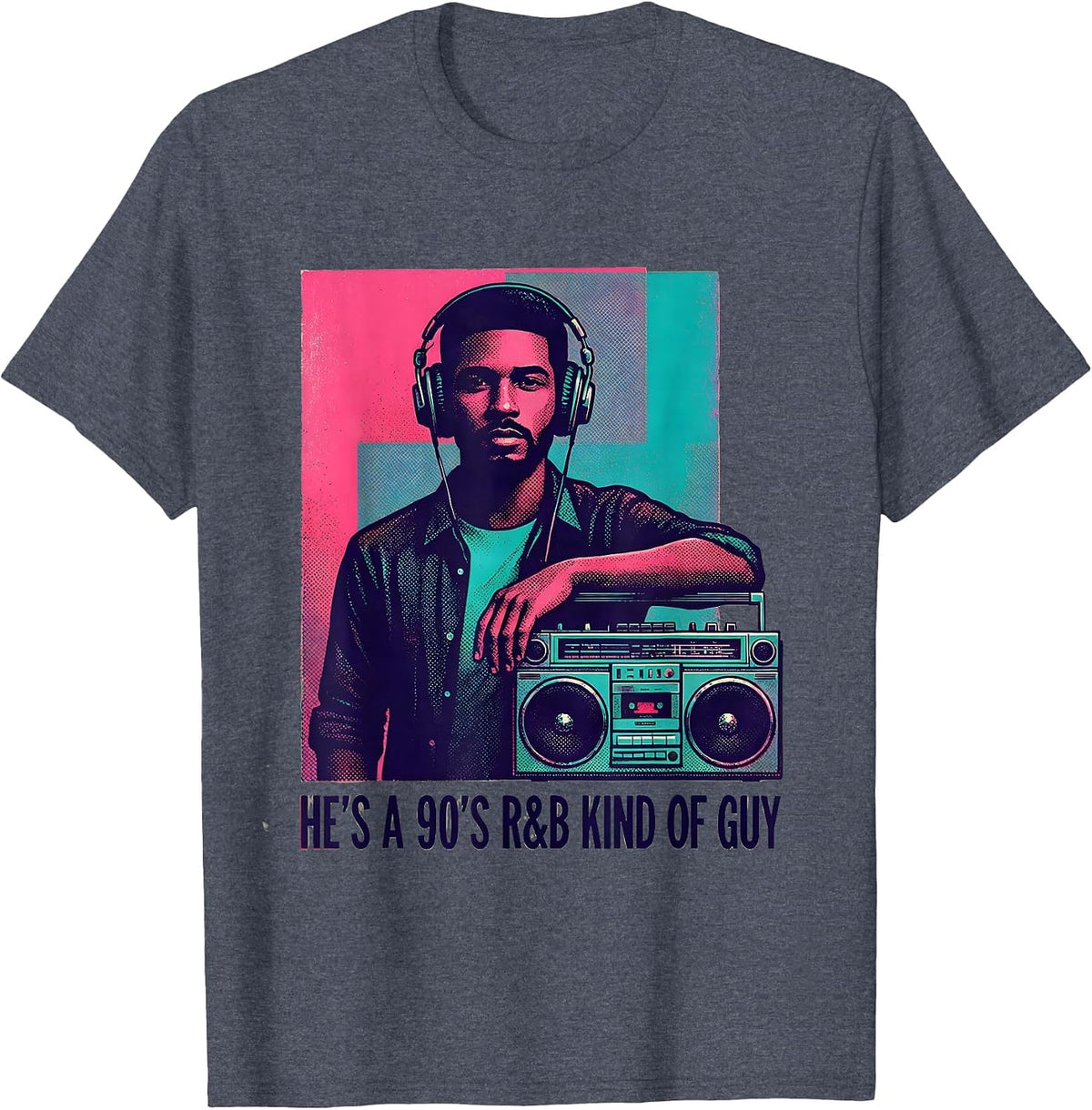 He’s A 90’s R&B Kind Of Guy Risograph Retro Music Fan T-Shirt - Heather Blue