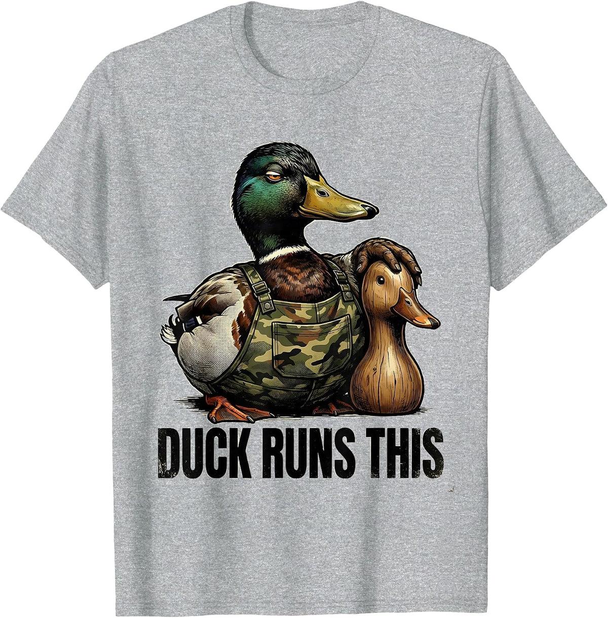 Men's Duck Runs This Vintage Duck Hunter Camo Outdoor Humor T-Shirt - Heather Grey
