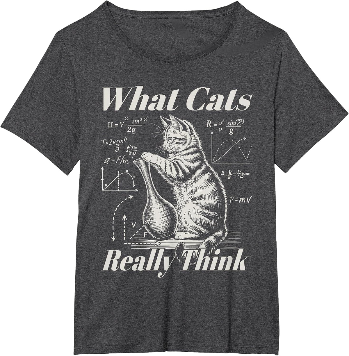 Funny Physics Cat Science Humor What Cats Really Think T-Shirt - Dark Heather Grey
