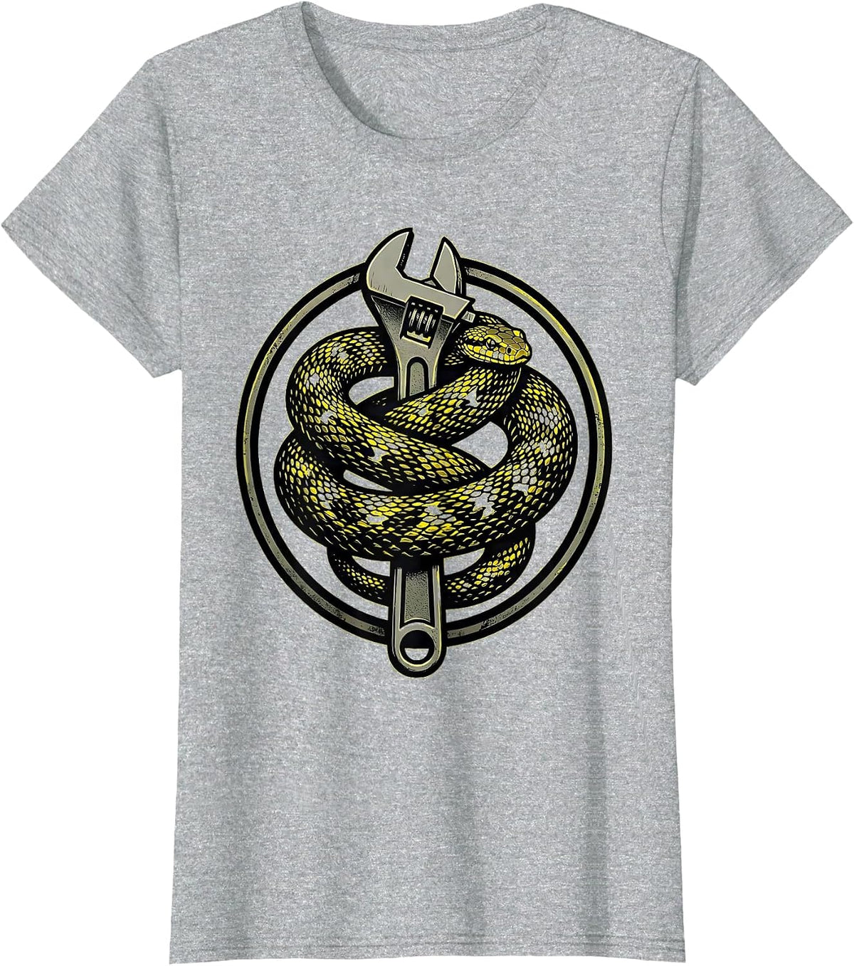 Snake Coiled Around Torque Wrench Graphic T-Shirt - Heather Grey