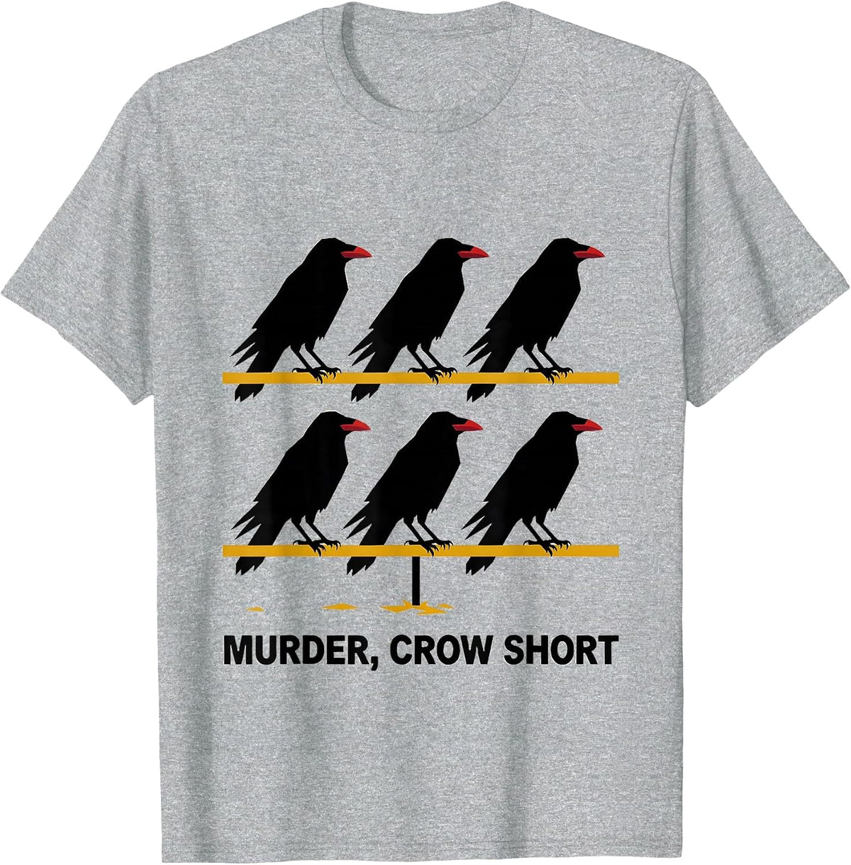 Men's Murder, Crow Short Funny Crow Lover Bird Pun Humor T-Shirt - Heather Grey