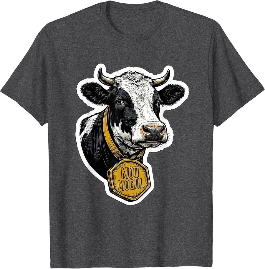 Men's Moo Mogul Funny Farm Animal Photo Humor Cow Lover T-Shirt - Dark Heather Grey