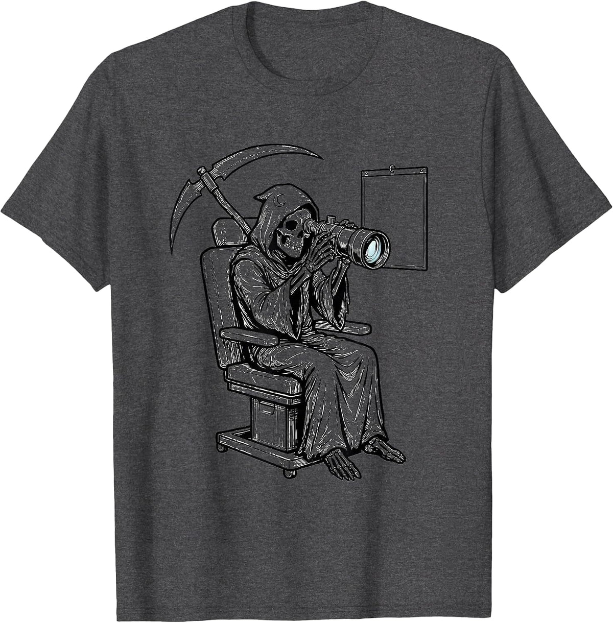Reaper Optometrist Halloween Eye Doctor Humor T-Shirt - Dark Heather Grey