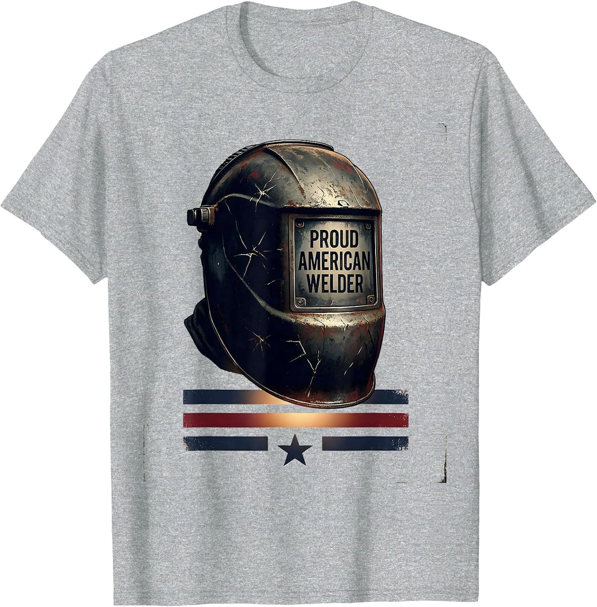 Men's Proud American Welder Distressed Patriotic Tradesman T-Shirt - Heather Grey