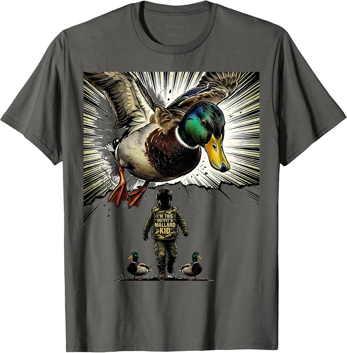 I'm This Outfit's Mallard Kid Comic Book Duck Hunting Dad T-Shirt - Asphalt Grey