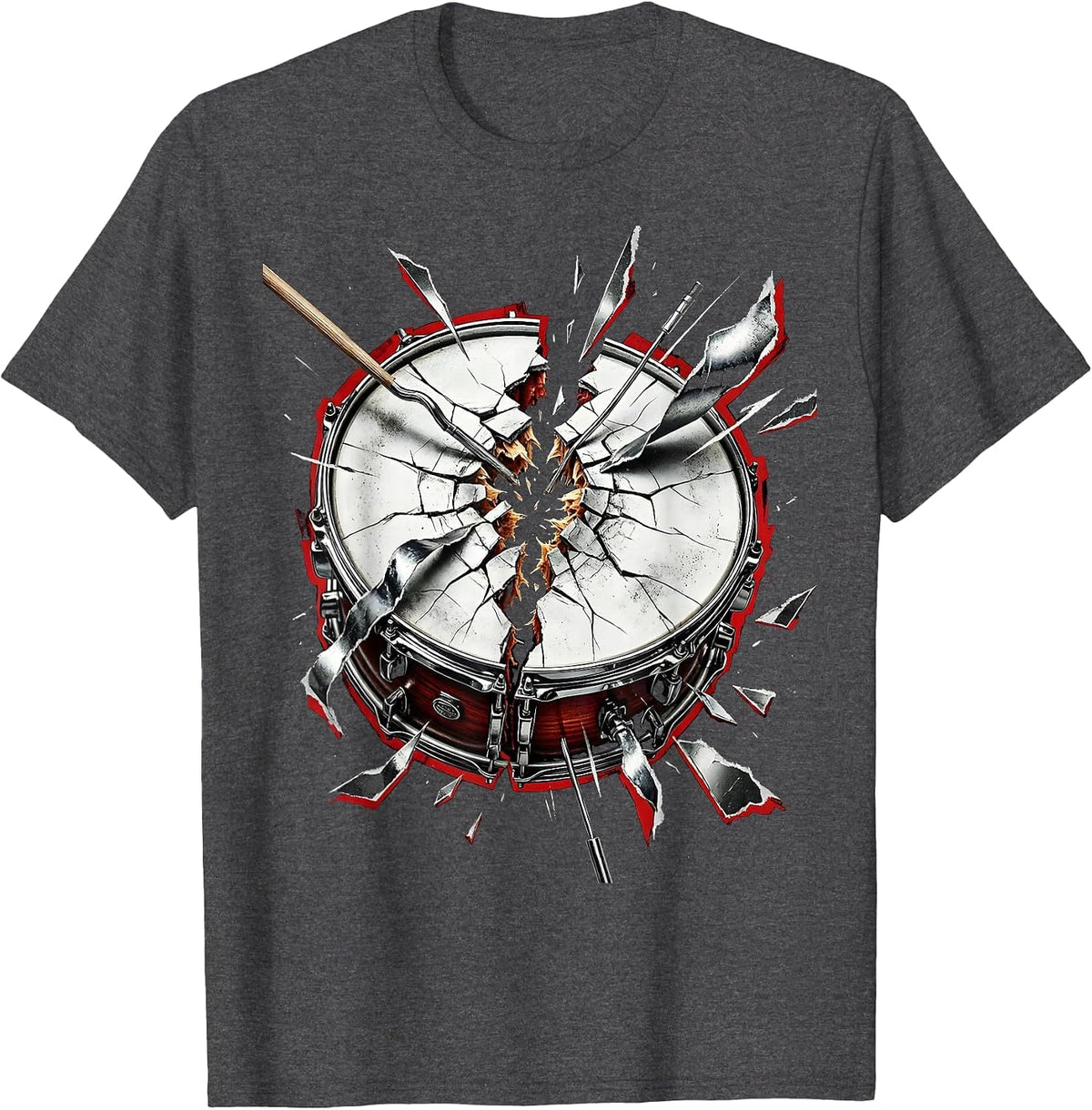 Cracked Snare Drum Graphic Design T-Shirt - Dark Heather Grey