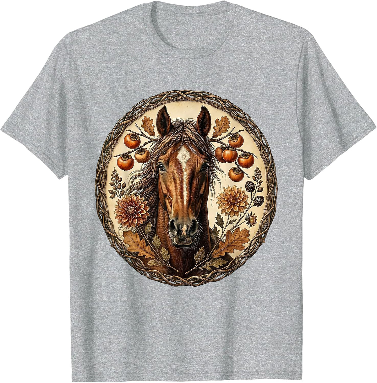 Men's Derby Floral Fall Thoroughbred Horse Wreath T-Shirt - Heather Grey