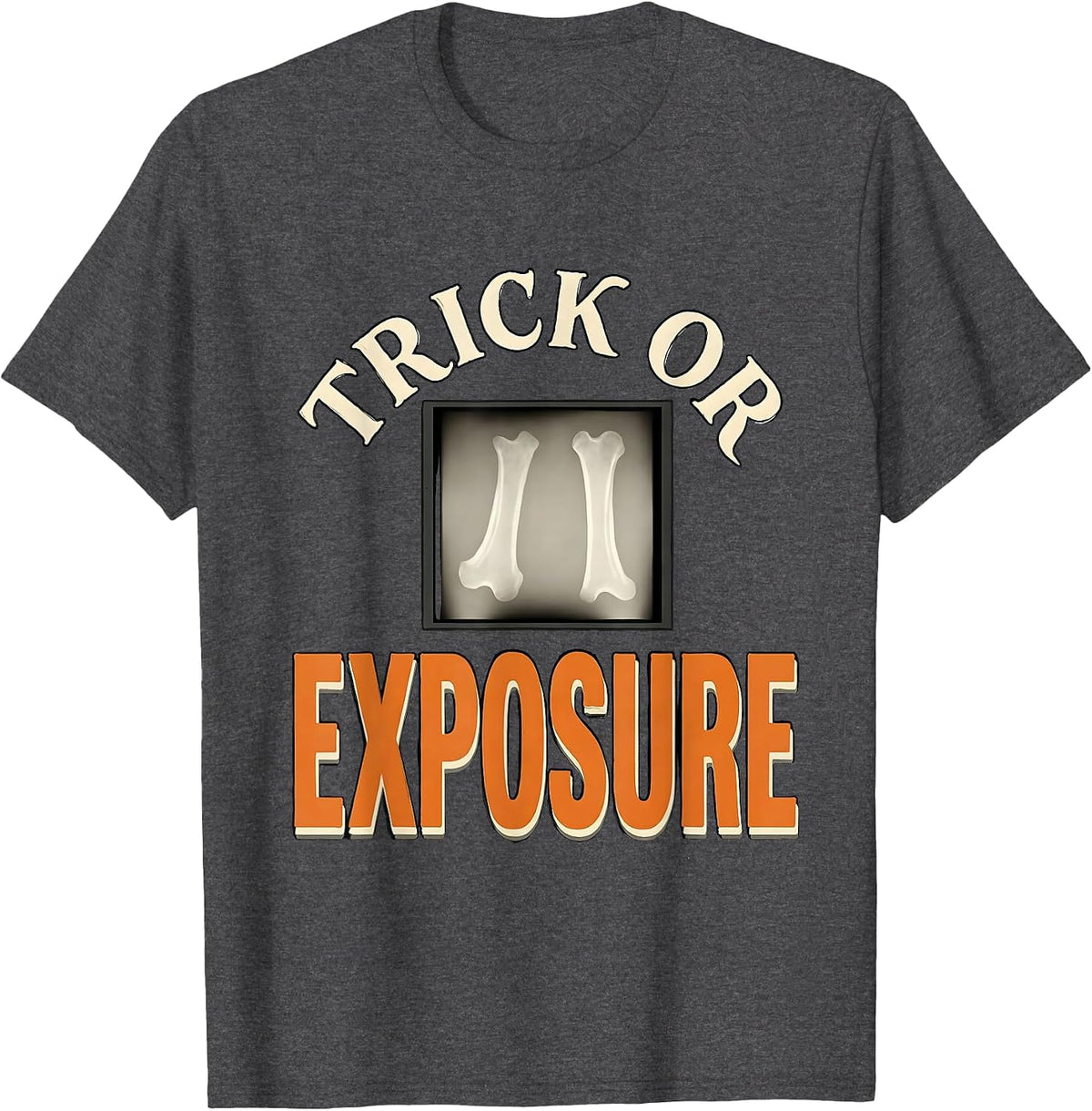 Men's Trick Or Exposure Radiology Tech Halloween Workplace Humor T-Shirt - Dark Heather Grey