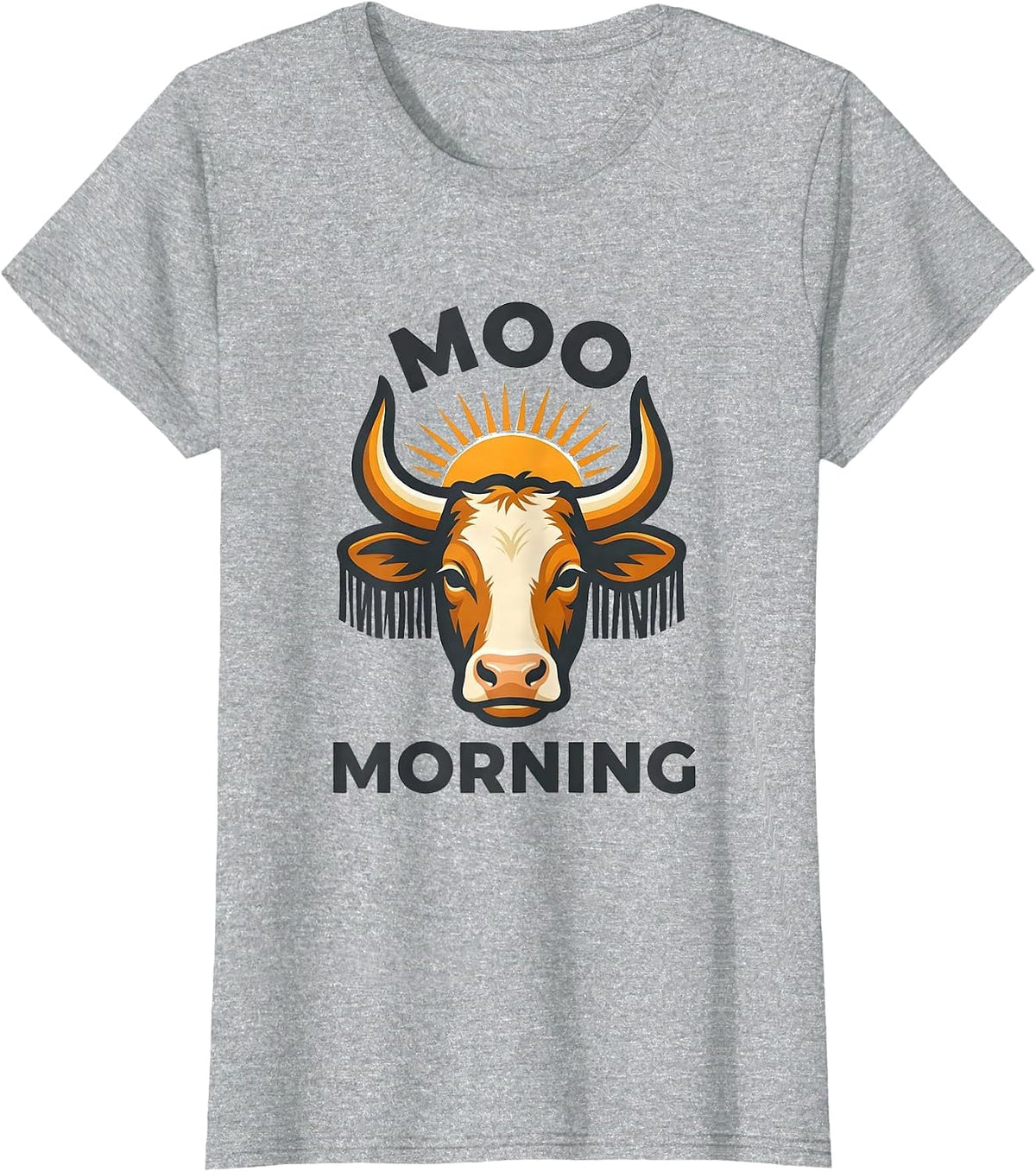 Women's Moo Morning Funny Cow Lover Novelty Graphic T-Shirt - Heather Grey