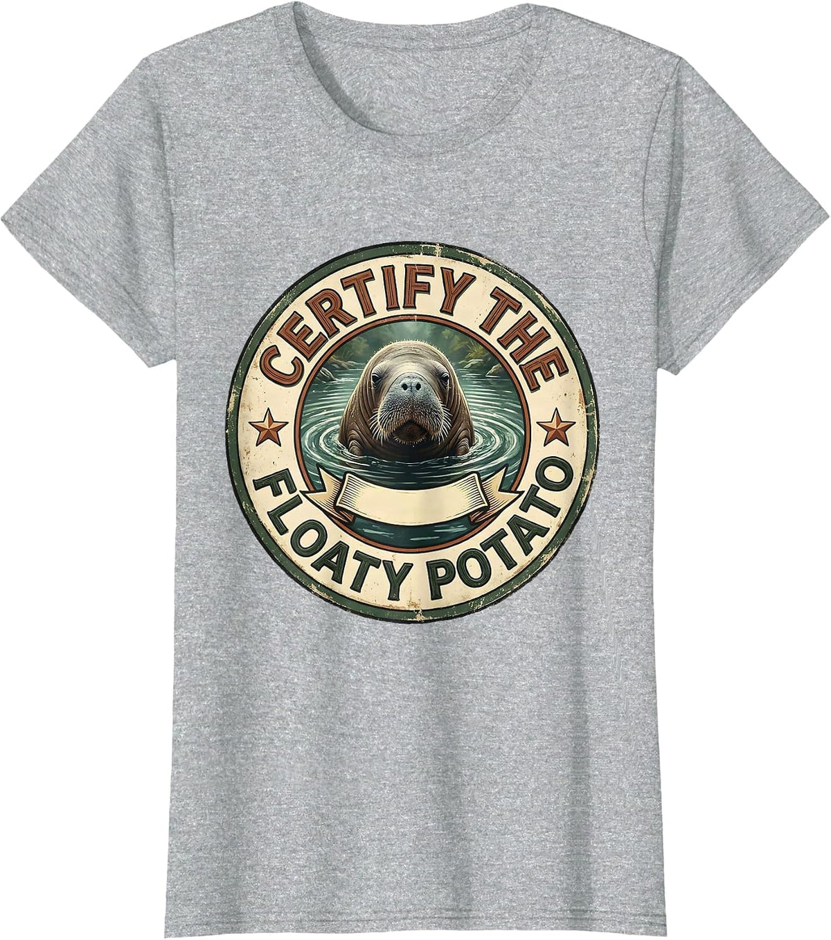Certify The Floaty Potato Vintage Manatee Wildlife Lover T-Shirt - Heather Grey