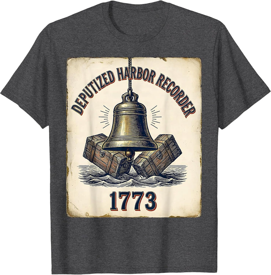 Men's Deputized Harbor Recorder, 1773 Vintage History Teacher July T-Shirt - Dark Heather Grey