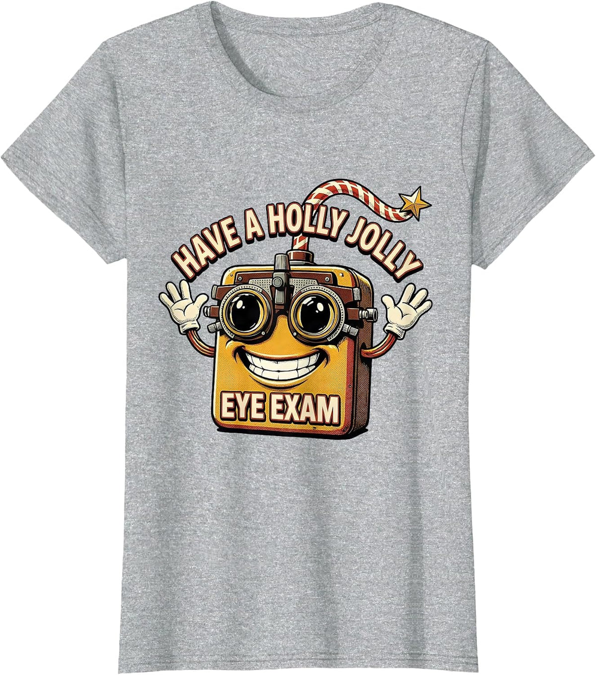 Have A Holly Jolly Eye Exam Retro Cartoon Optometrist T-Shirt - Heather Grey