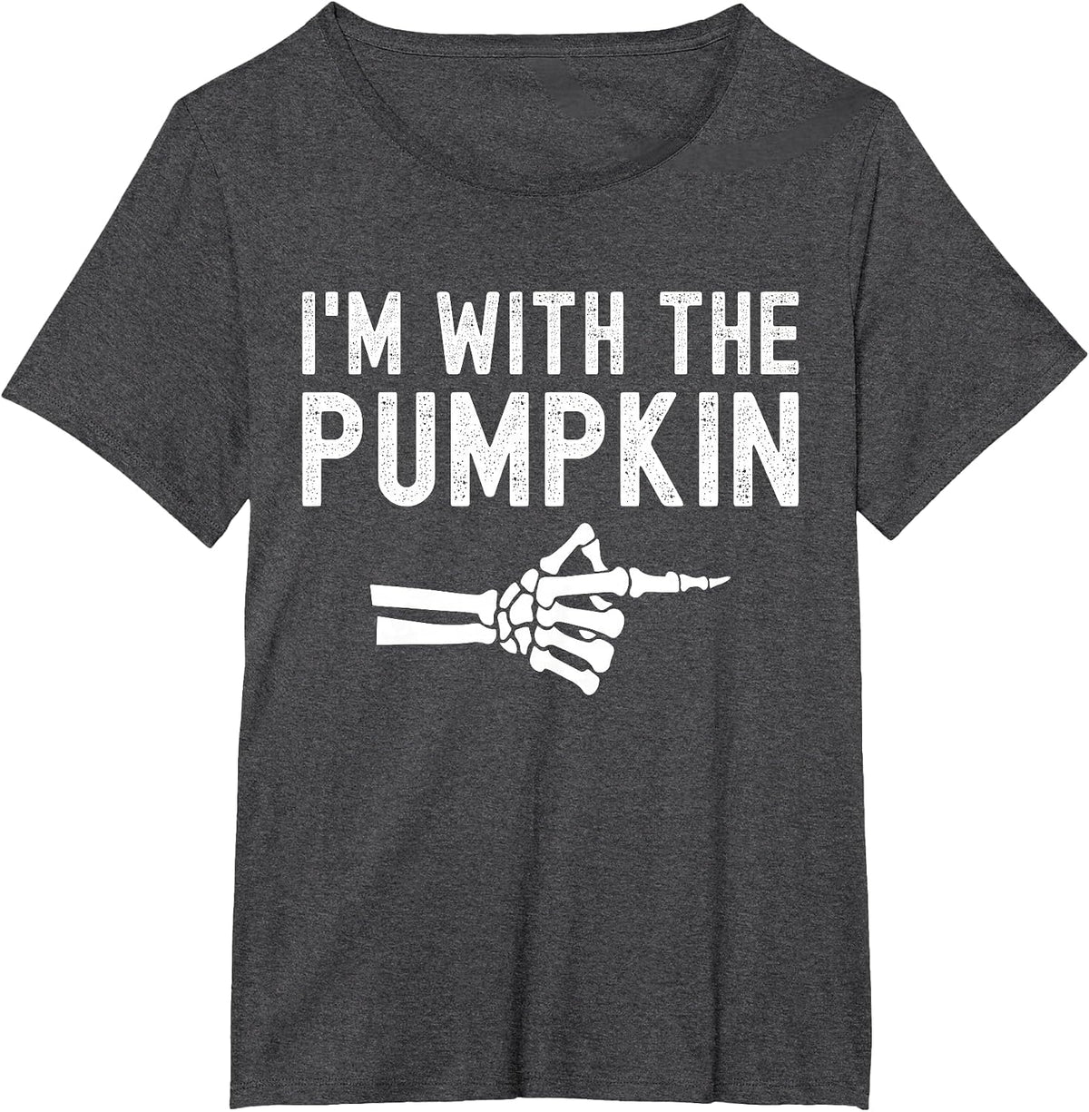 I'm with The Pumpkin Funny Skeleton Halloween Couples T-Shirt - Dark Heather Grey