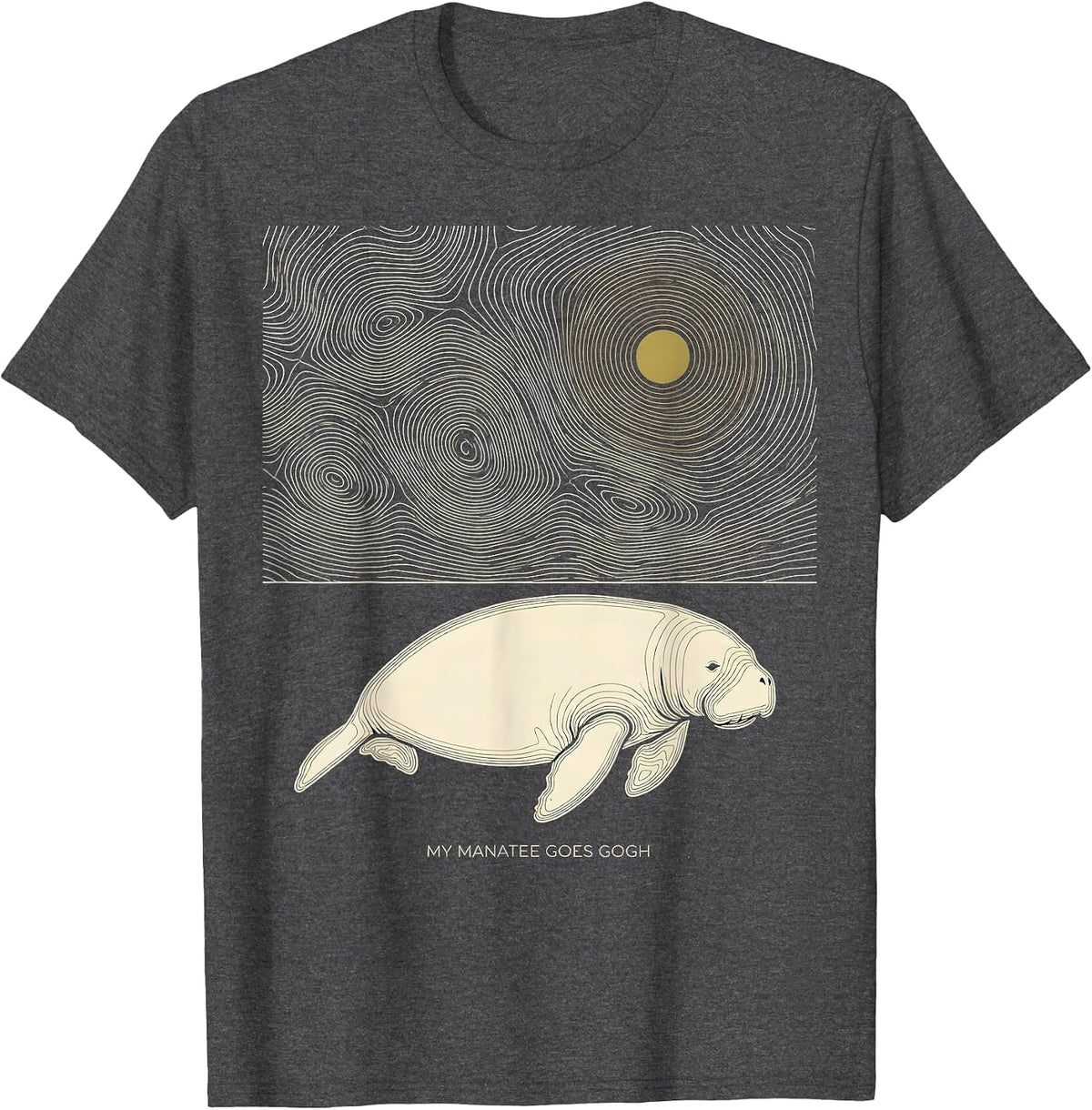 My Manatee Goes Gogh Whimsical Animal Lover Art Meme T-Shirt - Dark Heather Grey