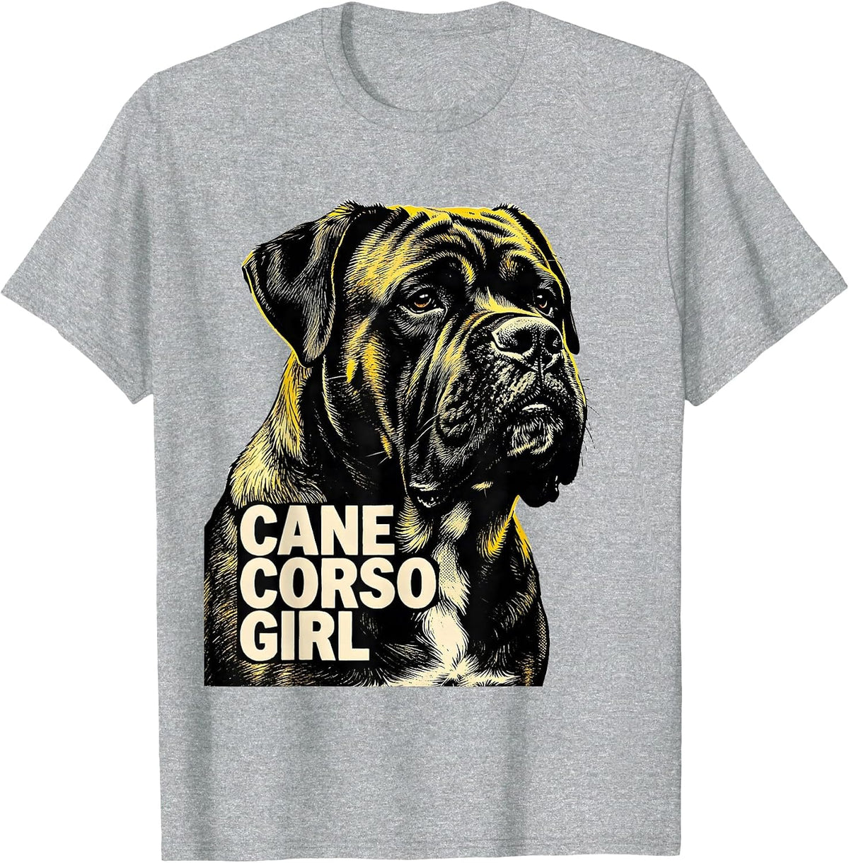 Men's Cane Corso Girl Stencil Graphic Dog Lover Pride T-Shirt - Heather Grey