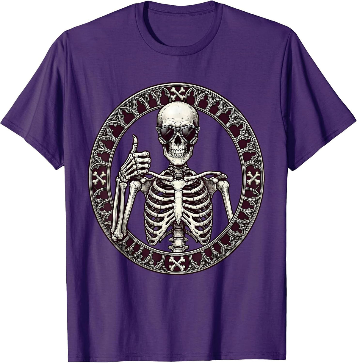 Men's Never Better Skeleton Thumbs Up Sunglasses T-Shirt - Purple