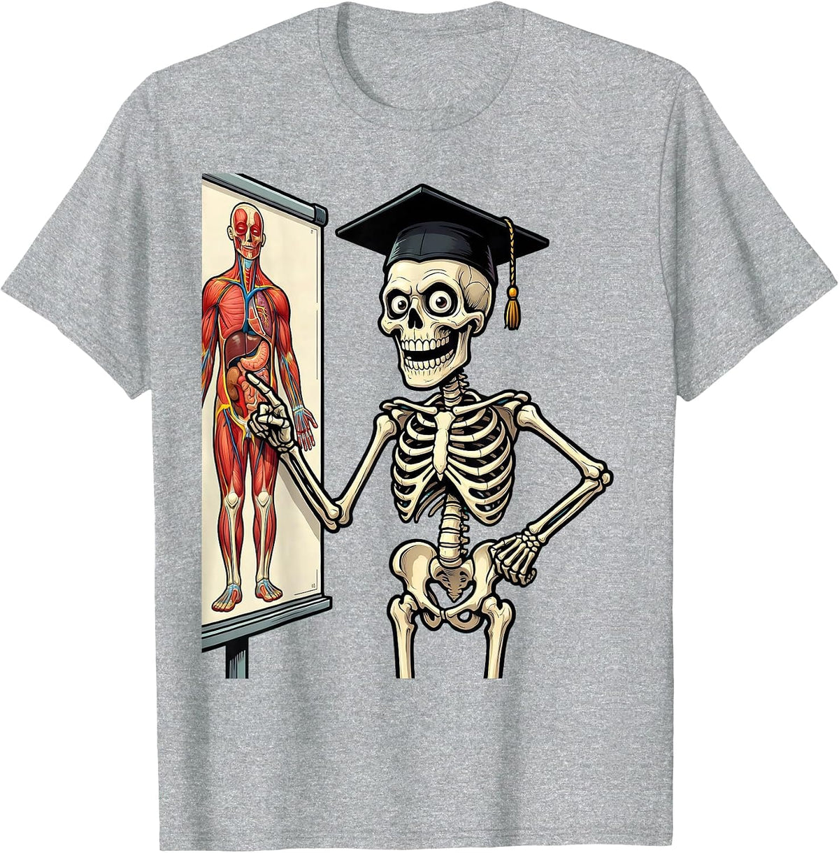 Men's Skeleton Anatomy Diagram Illustration T-Shirt - Heather Grey