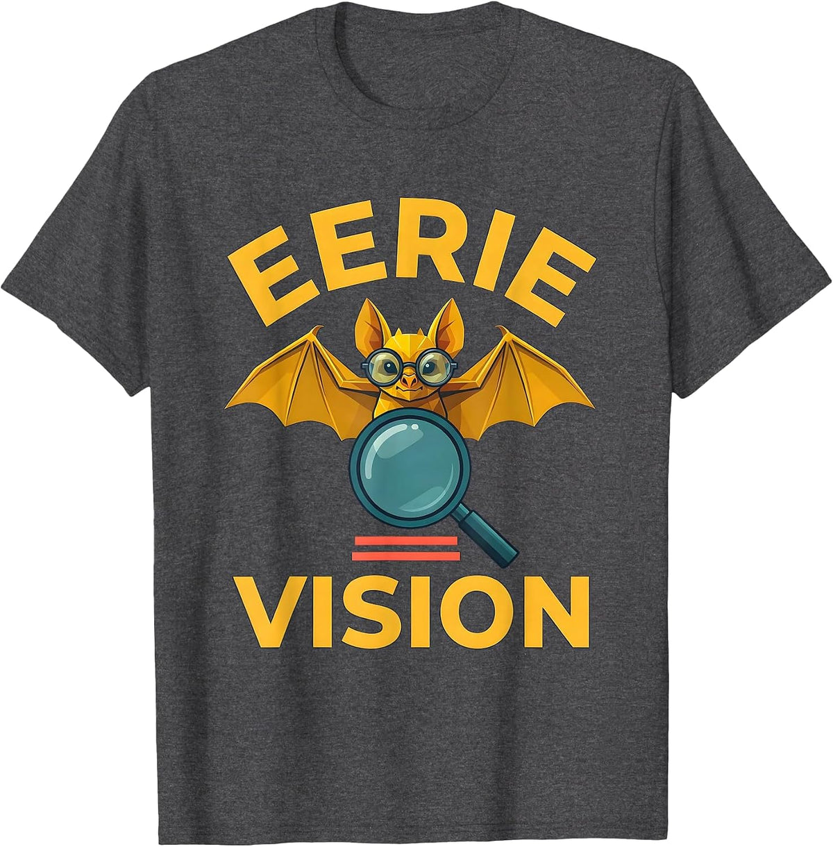 Men's Eerie Vision Flat Vector Halloween Optometrist Eye Doctor T-Shirt - Dark Heather Grey