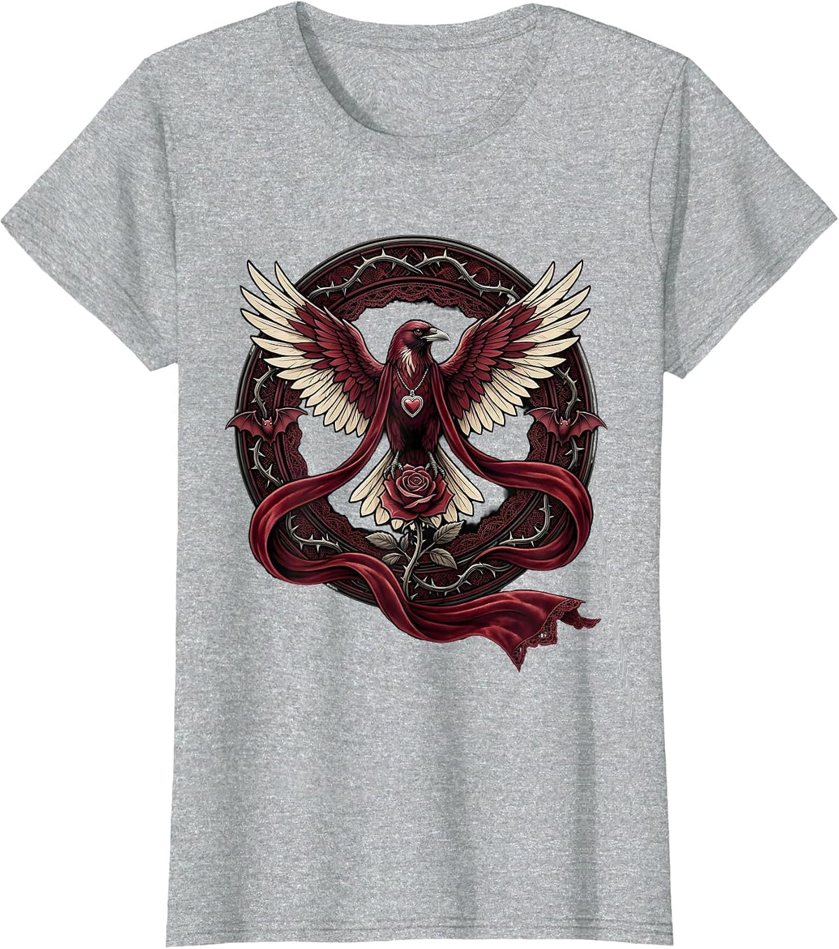 Crow with Flowing Ribbon Scarf in the Wind T-Shirt - Heather Grey