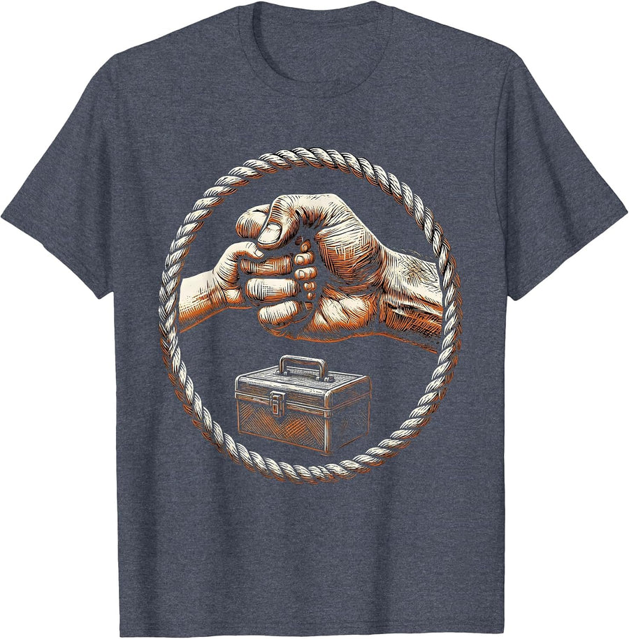 Teach Kids to Change Oil Fist Bump Graphic T-Shirt - Heather Blue