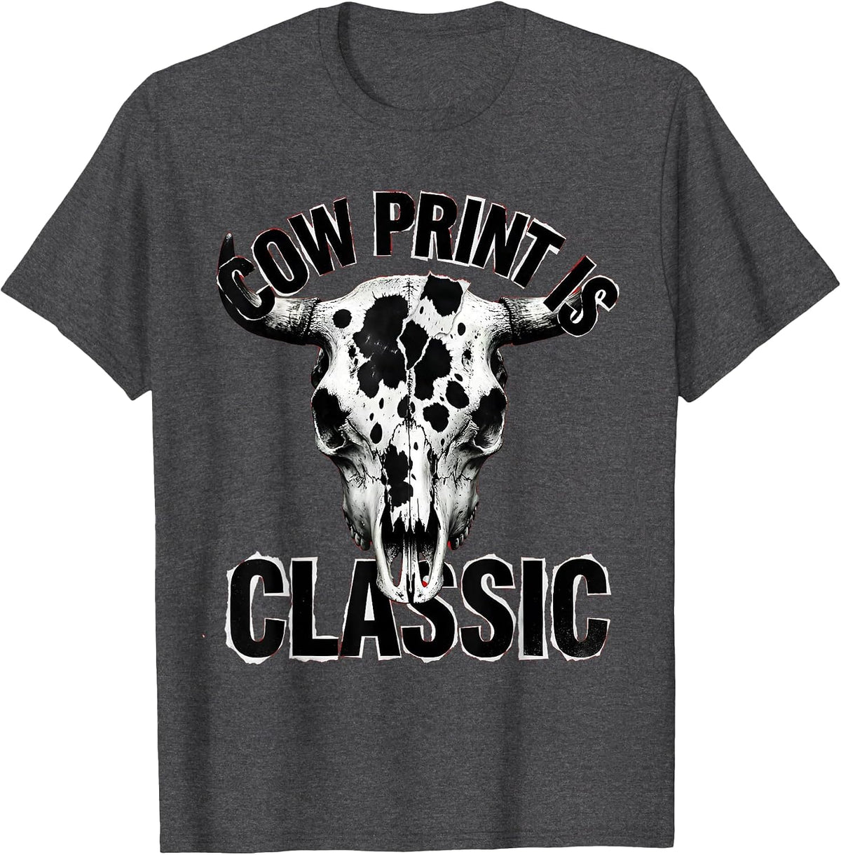 Cow Print Is Classic Bold Animal Pattern Design T-Shirt - Dark Heather Grey