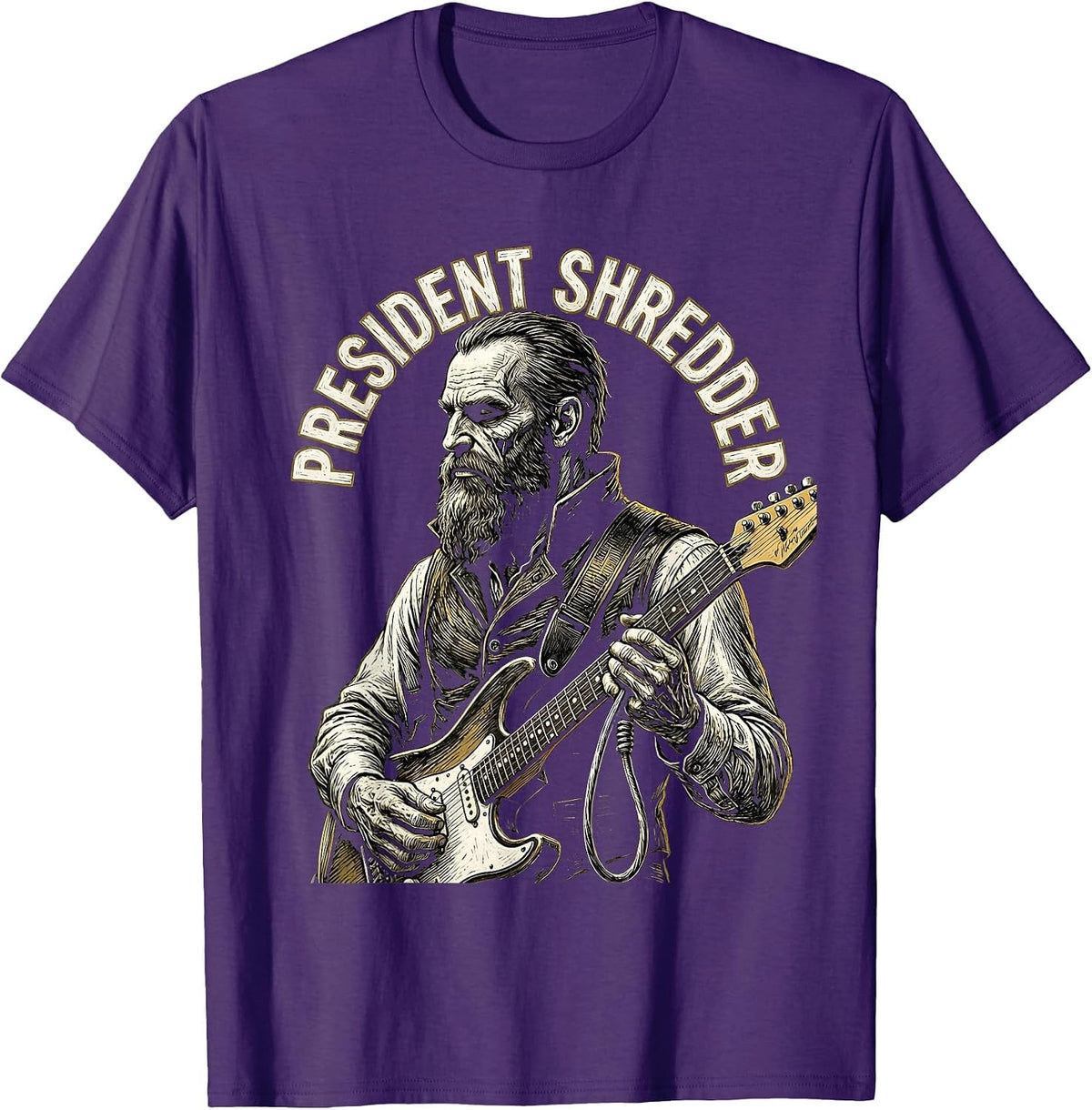 Men's President Shredder Vintage Guitar Rocker Abraham Lincoln T-Shirt - Purple