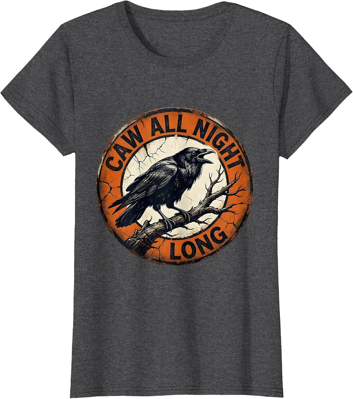 Women's CAW All Night Long Crow Night Owl Design T-Shirt - Dark Heather Grey
