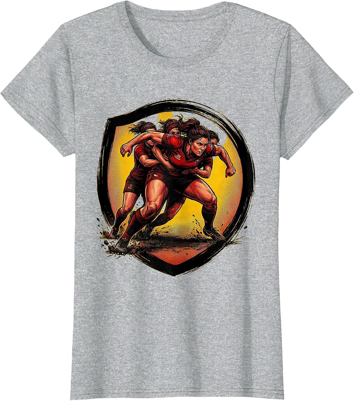 Rugby Player Carrying Defenders Graphic T-Shirt - Heather Grey