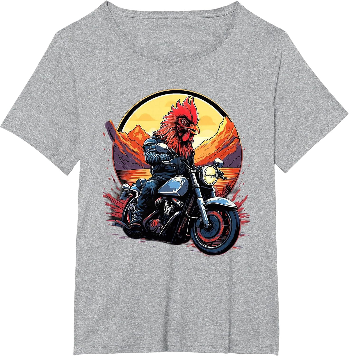 Biker Rooster Riding Motorcycle T-Shirt - Heather Grey
