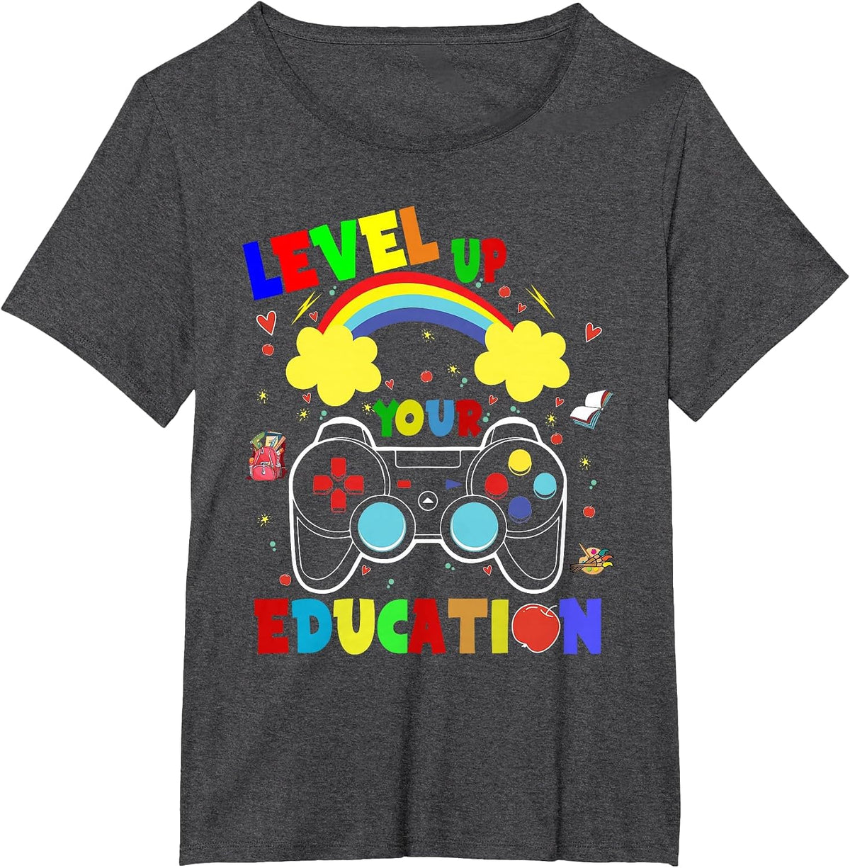 Level Up Your Education Gaming Inspired Teacher Gamers T-Shirt - Dark Heather Grey