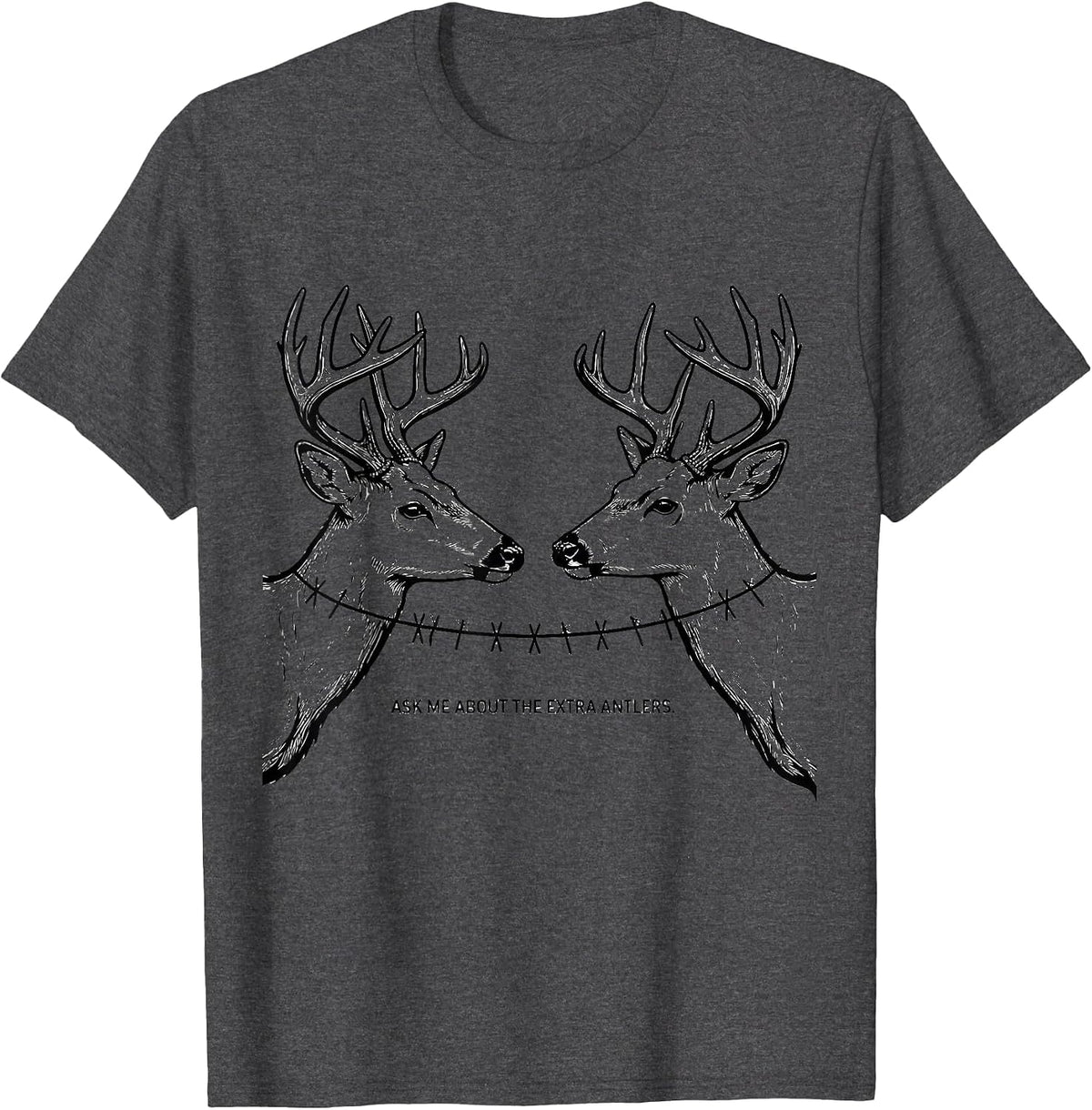 Men's Ask Me About The Extra Antlers Funny Deer Hunter Christmas T-Shirt - Dark Heather Grey