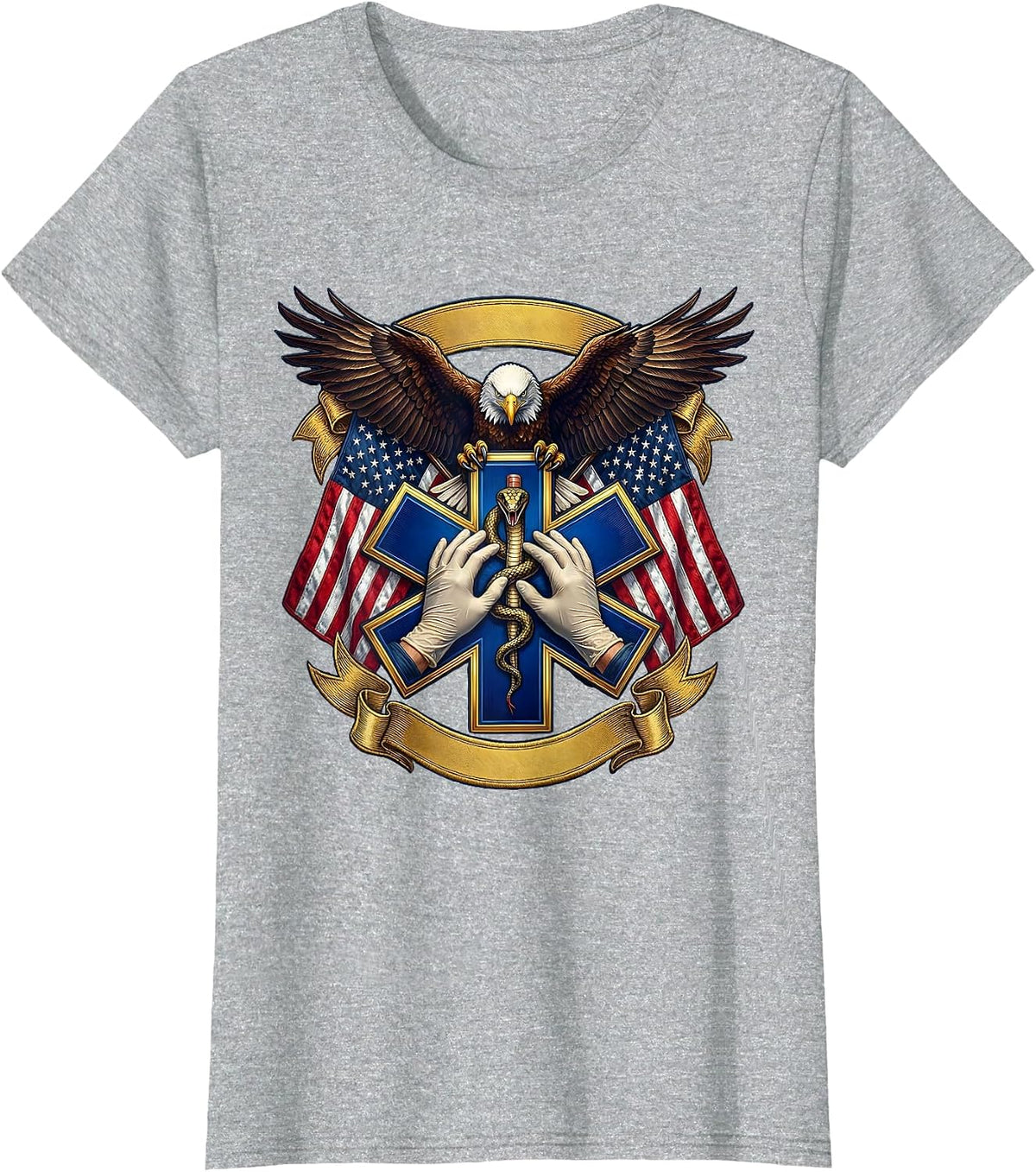 EMT Chest Compressions CPR Graphic Design T-Shirt - Heather Grey