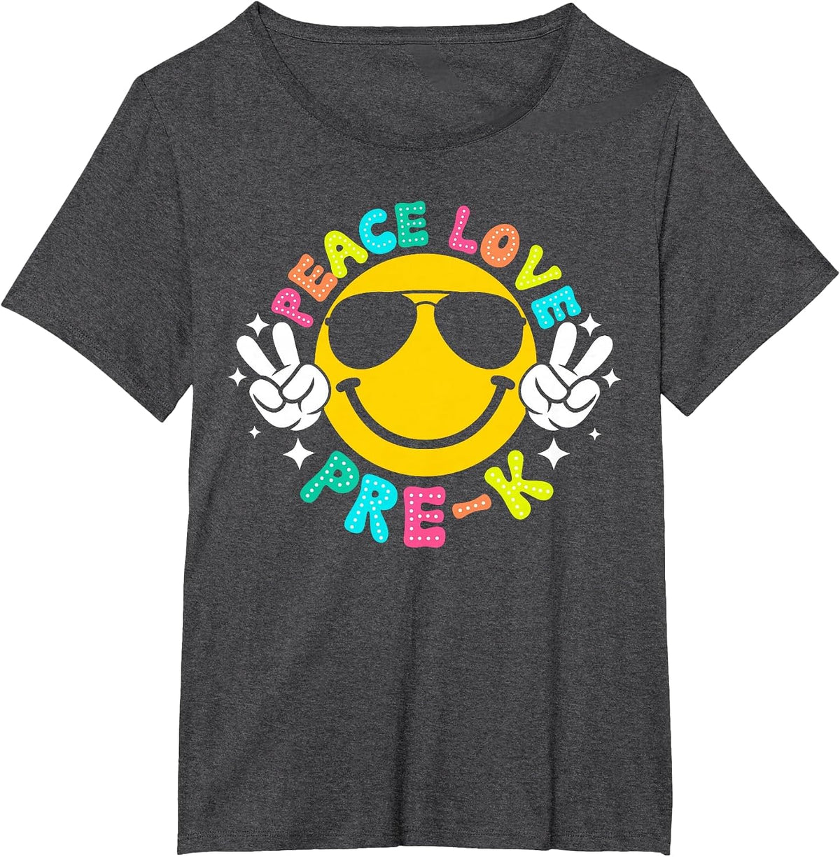 Peace Love Pre-K Retro Back to School 2024 Preschool Teacher T-Shirt - Dark Heather Grey