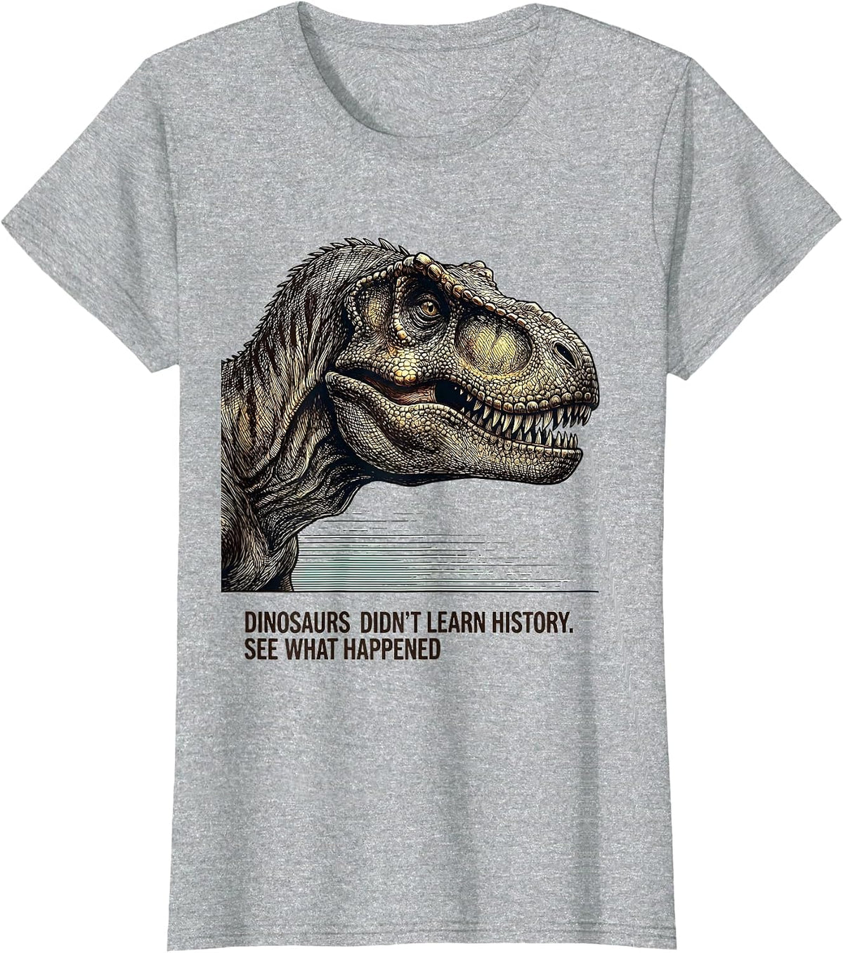 Dinosaurs Didn't Learn History See What Happened Teacher T-Shirt - Heather Grey