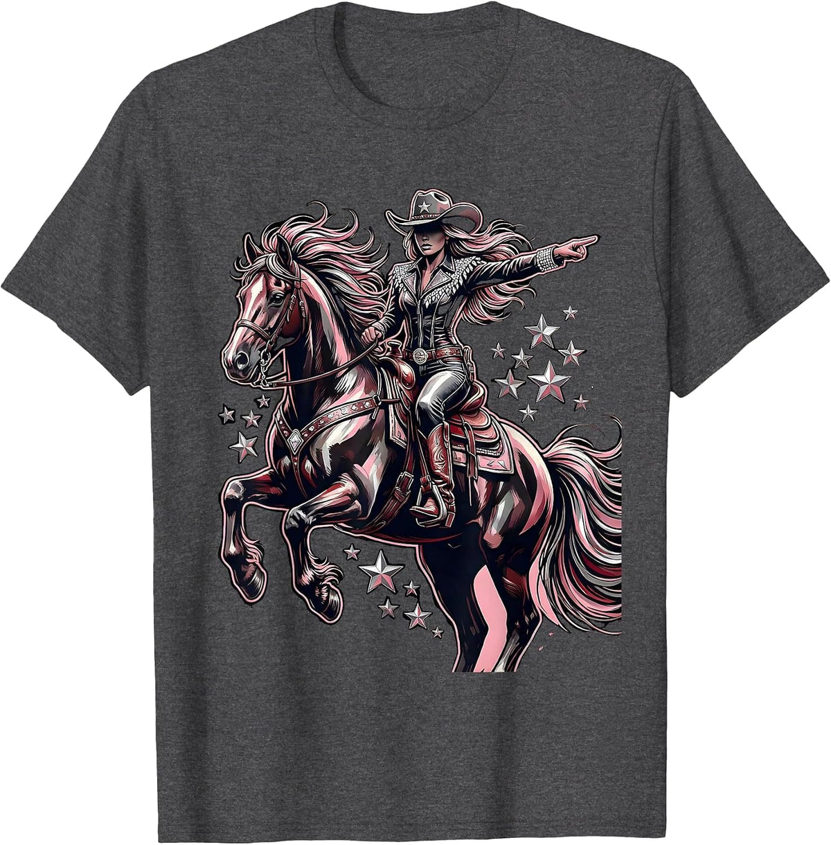 Bold Cowgirl On Horseback Western Riding Graphic T-Shirt - Dark Heather Grey