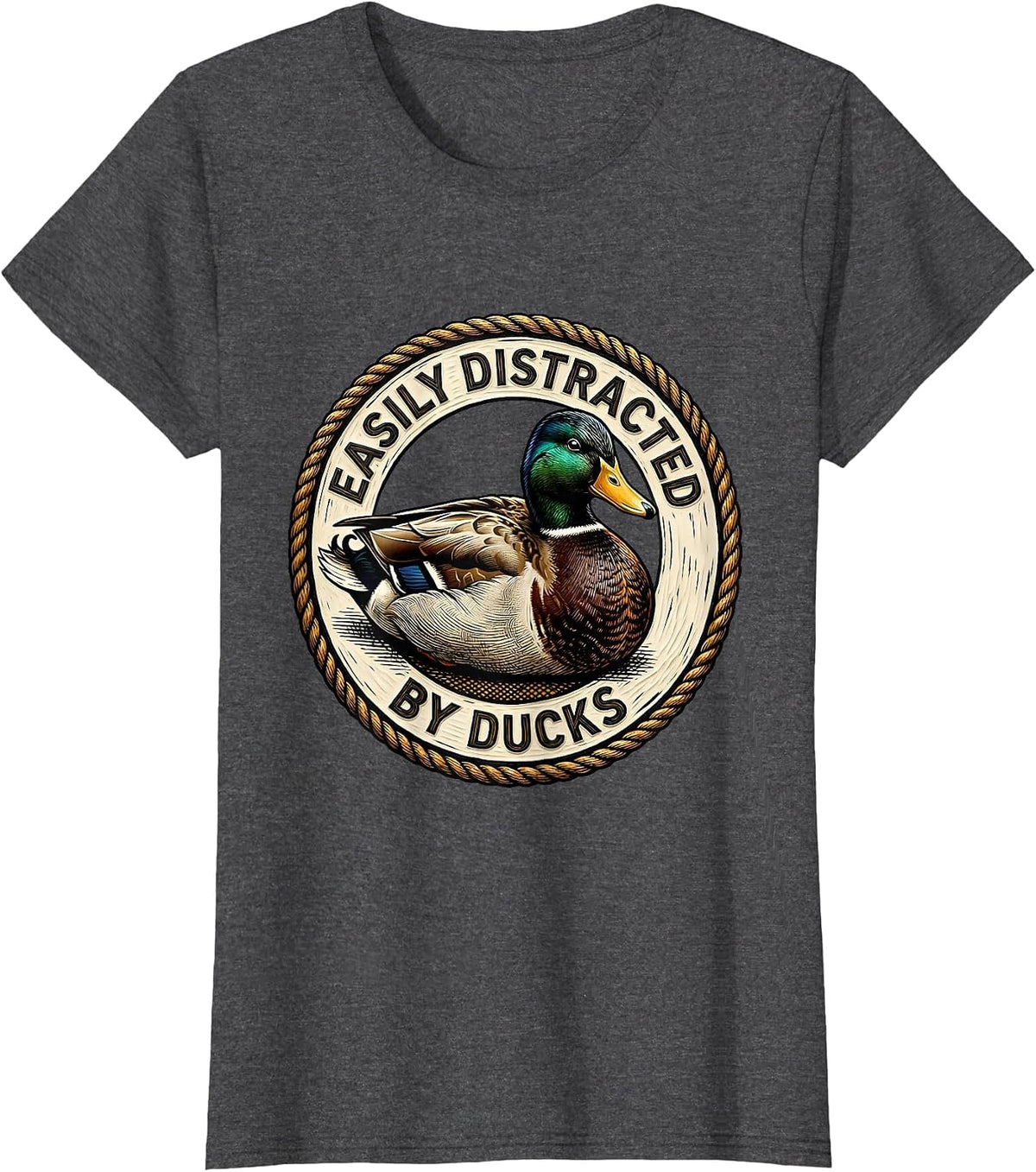 Women's Easily Distracted By Ducks Funny Duck Lover T-Shirt - Dark Heather Grey