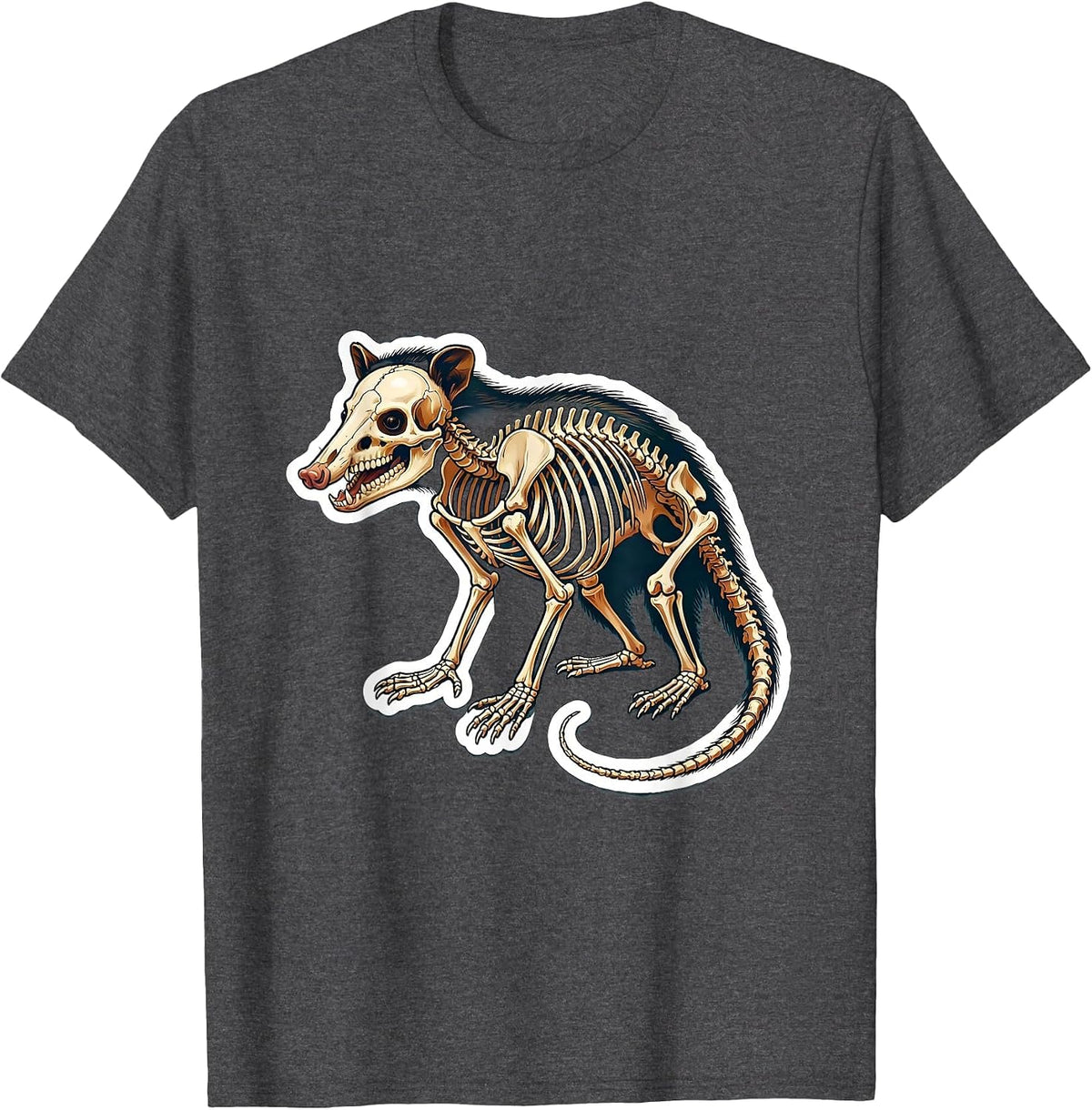 Men's Opossum Skeleton Classic Anatomy Illustration T-Shirt - Dark Heather Grey