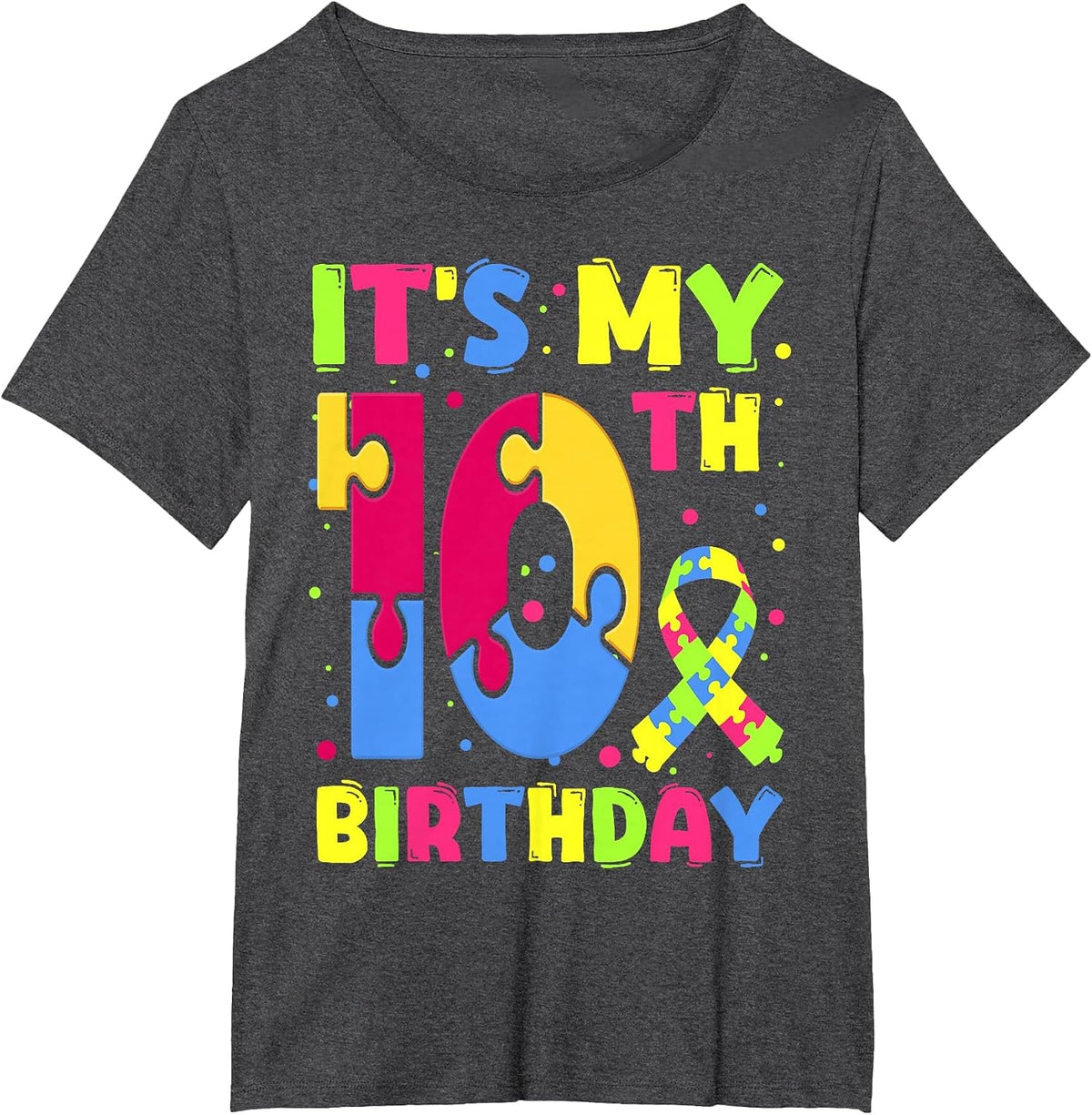 It's My 10th Birthday Autism Awareness 10 Years Old T-Shirt - Dark Heather Grey