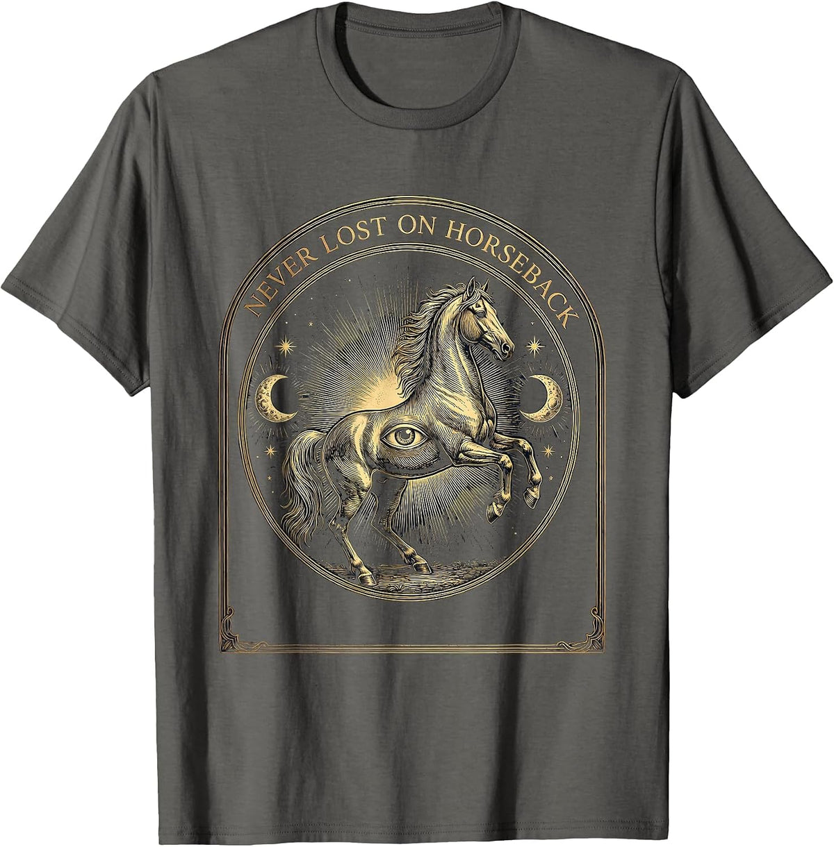 Never Lost on Horseback Cowboy Design T-Shirt - Asphalt Grey
