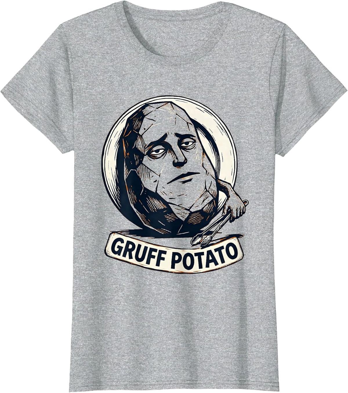 Women's Gruff Potato Funny Couples Thanksgiving Matching Linocut T-Shirt - Heather Grey